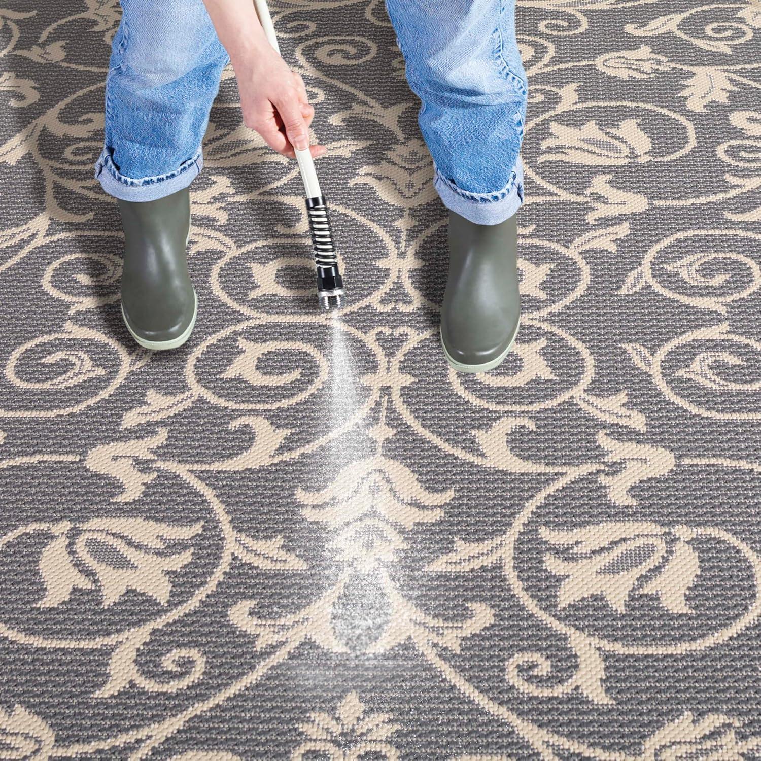 image:imageSAFAVIEH Washable Rug Outdoor Courtyard Collection 4 x 57 Terracotta amp Natural NonShedding amp Easy Cleaning Ideal for Patio Backyard Mudroom CY20983202GreyNatural