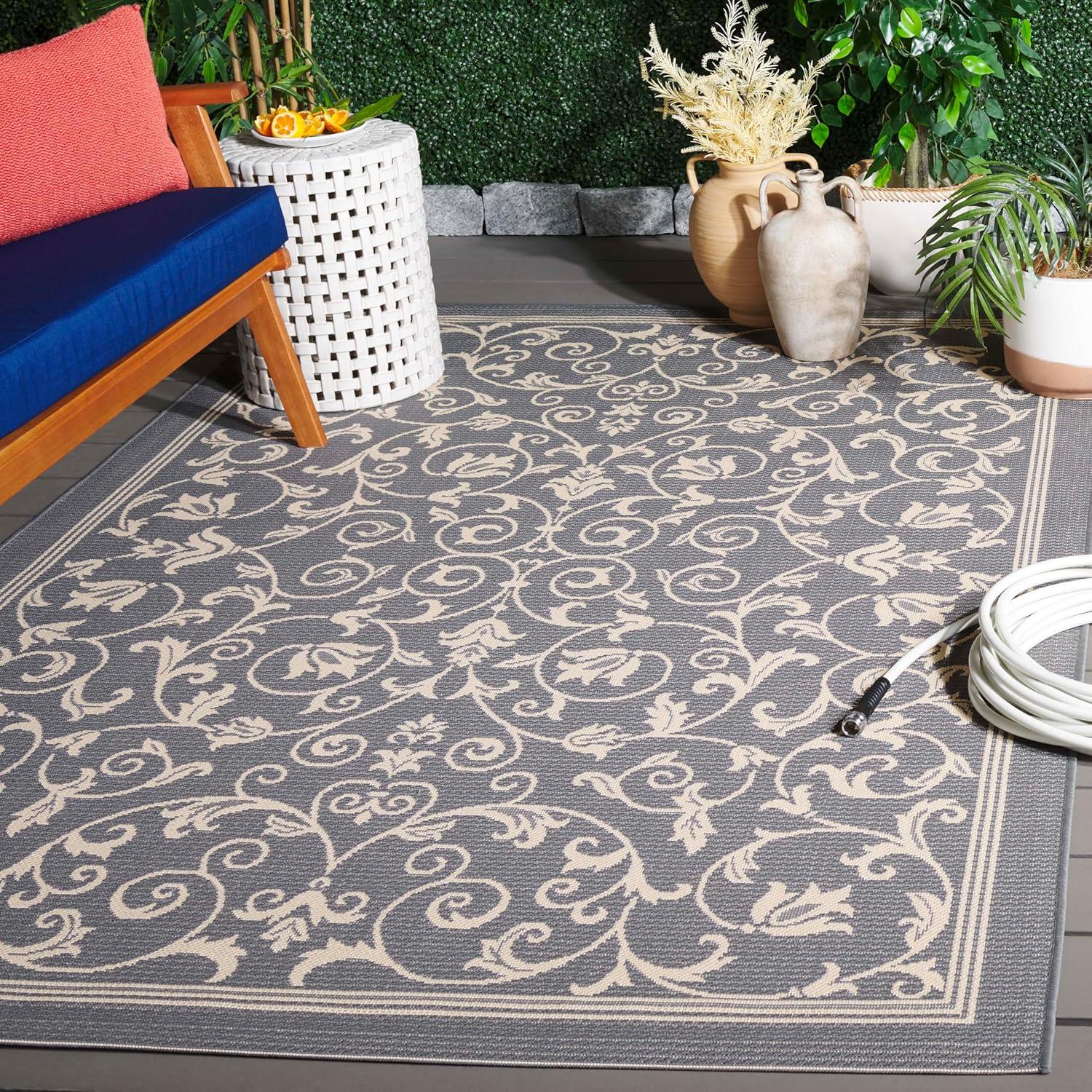 image:imageSAFAVIEH Washable Rug Outdoor Courtyard Collection 4 x 57 Terracotta amp Natural NonShedding amp Easy Cleaning Ideal for Patio Backyard Mudroom CY20983202GreyNatural