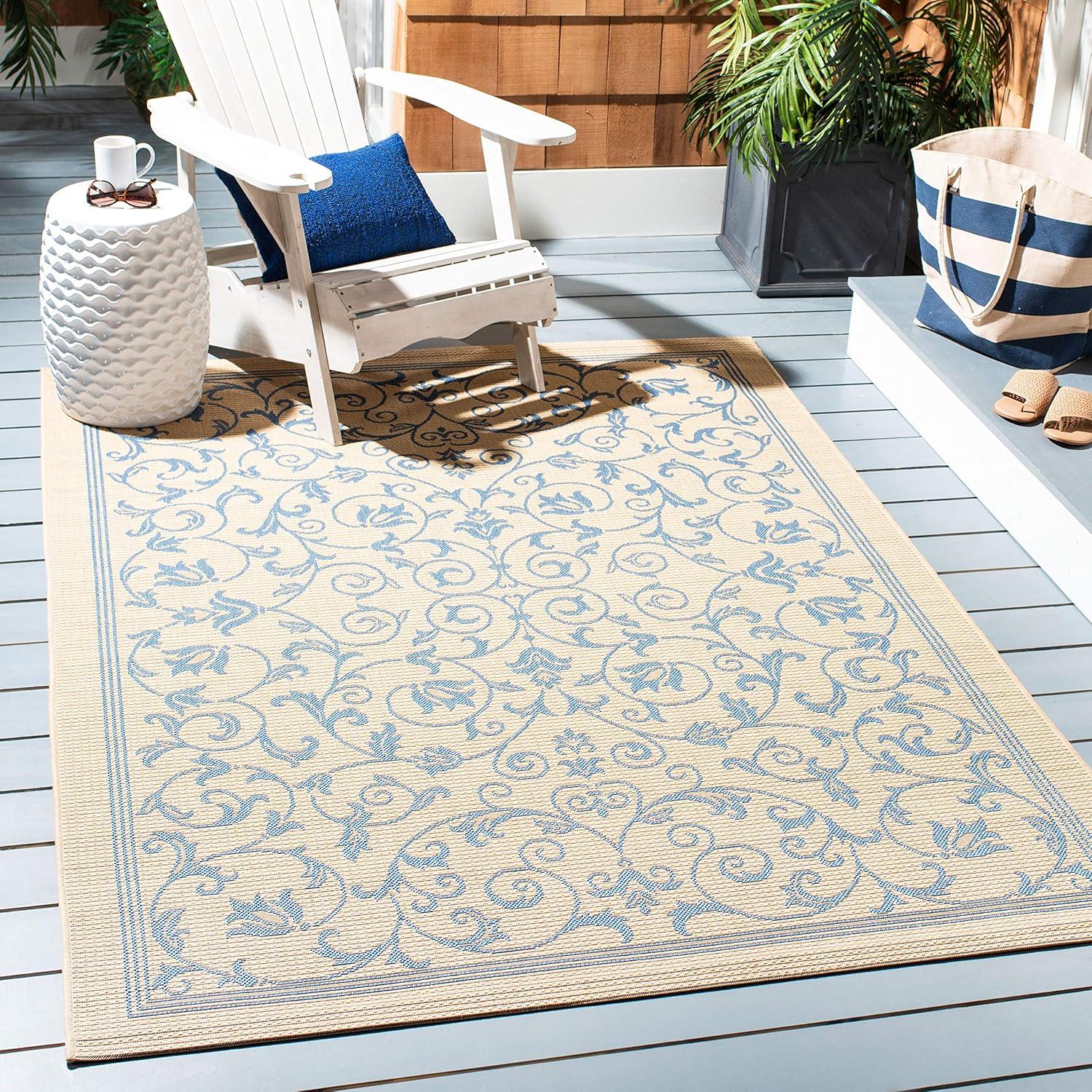 image:imageSAFAVIEH Washable Rug Outdoor Courtyard Collection 4 x 57 Terracotta amp Natural NonShedding amp Easy Cleaning Ideal for Patio Backyard Mudroom CY20983202NaturalBlue