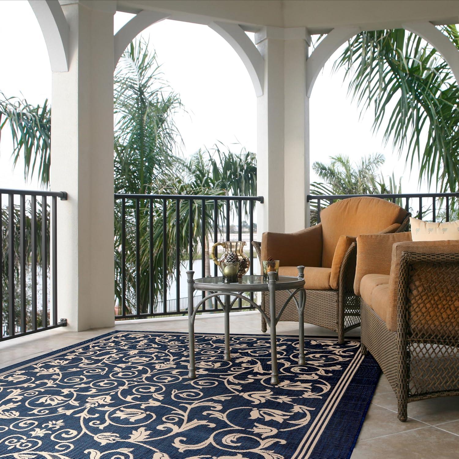 image:imageSAFAVIEH Washable Rug Outdoor Courtyard Collection 4 x 57 Terracotta amp Natural NonShedding amp Easy Cleaning Ideal for Patio Backyard Mudroom CY20983202NavyBeige