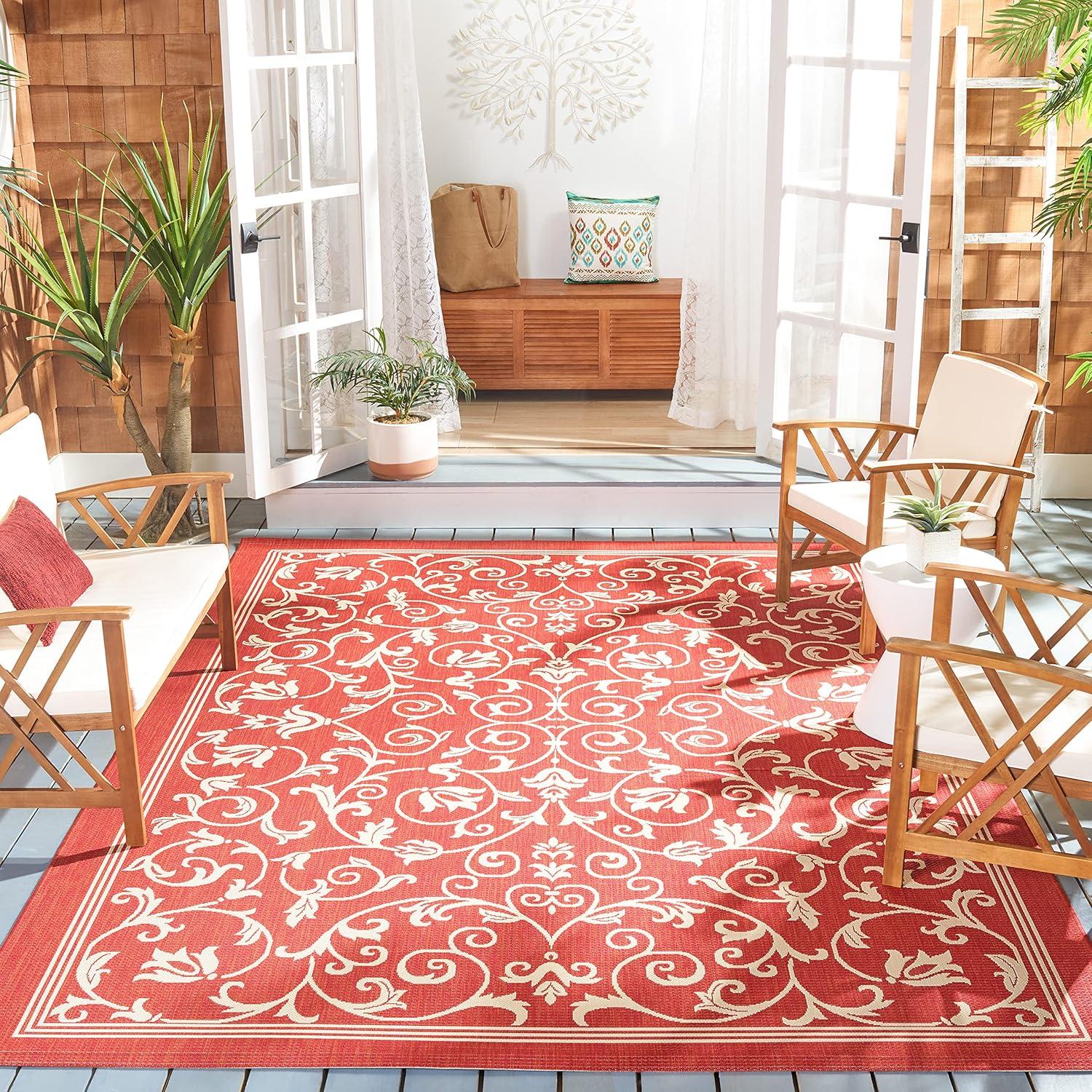 image:imageSAFAVIEH Washable Rug Outdoor Courtyard Collection 4 x 57 Terracotta amp Natural NonShedding amp Easy Cleaning Ideal for Patio Backyard Mudroom CY20983202RedNatural