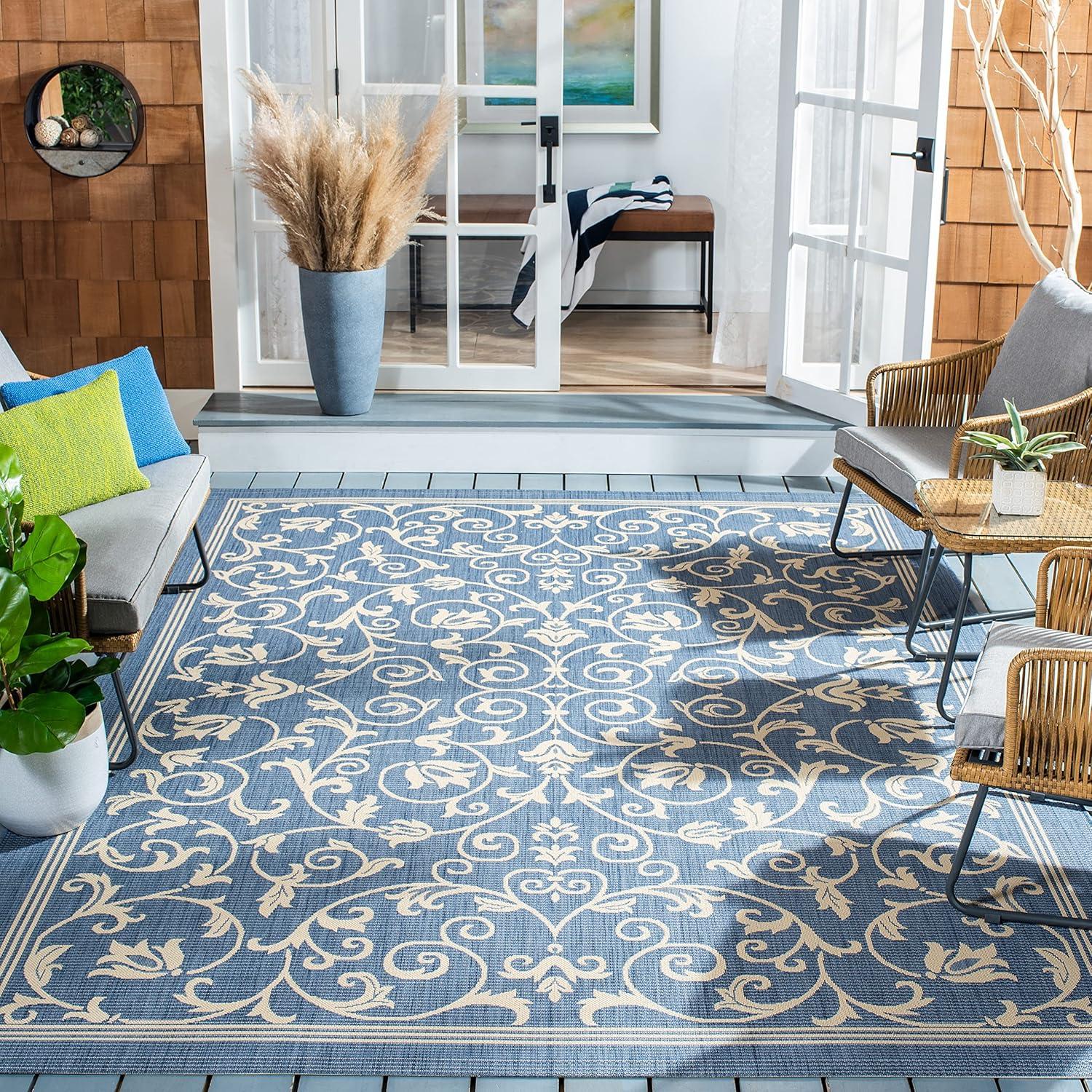 image:imageSAFAVIEH Washable Rug Outdoor Courtyard Collection 4 x 57 Terracotta amp Natural NonShedding amp Easy Cleaning Ideal for Patio Backyard Mudroom CY20983202BlueNatural