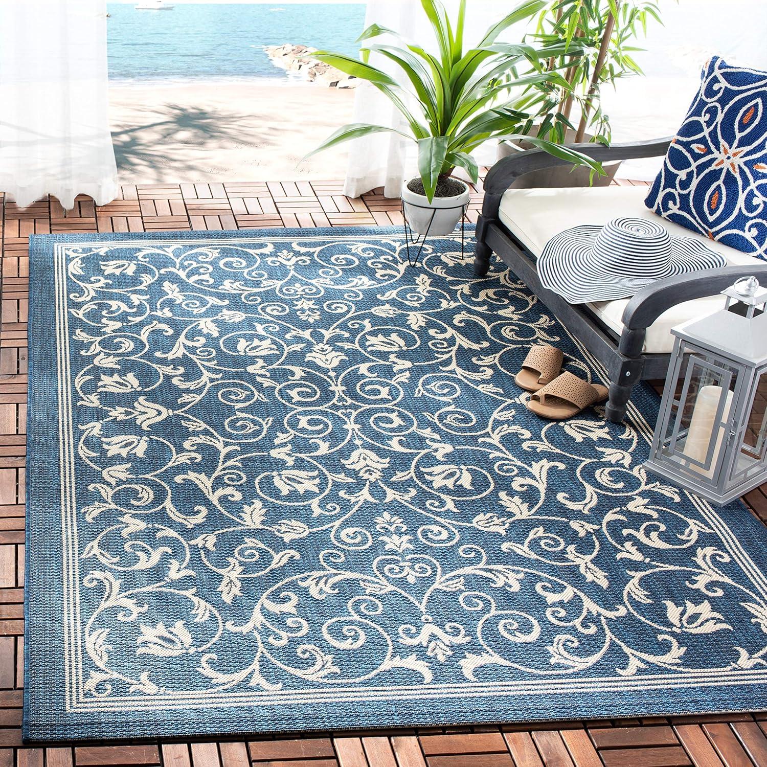 image:imageSAFAVIEH Washable Rug Outdoor Courtyard Collection 4 x 57 Terracotta amp Natural NonShedding amp Easy Cleaning Ideal for Patio Backyard Mudroom CY20983202NavyBeige