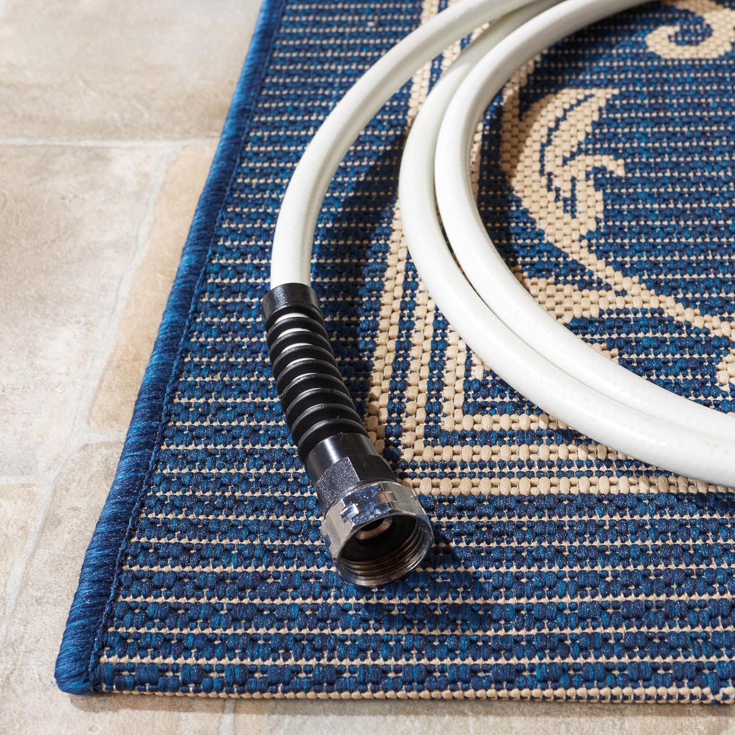 image:imageSAFAVIEH Washable Rug Outdoor Courtyard Collection 4 x 57 Terracotta amp Natural NonShedding amp Easy Cleaning Ideal for Patio Backyard Mudroom CY20983202NavyBeige