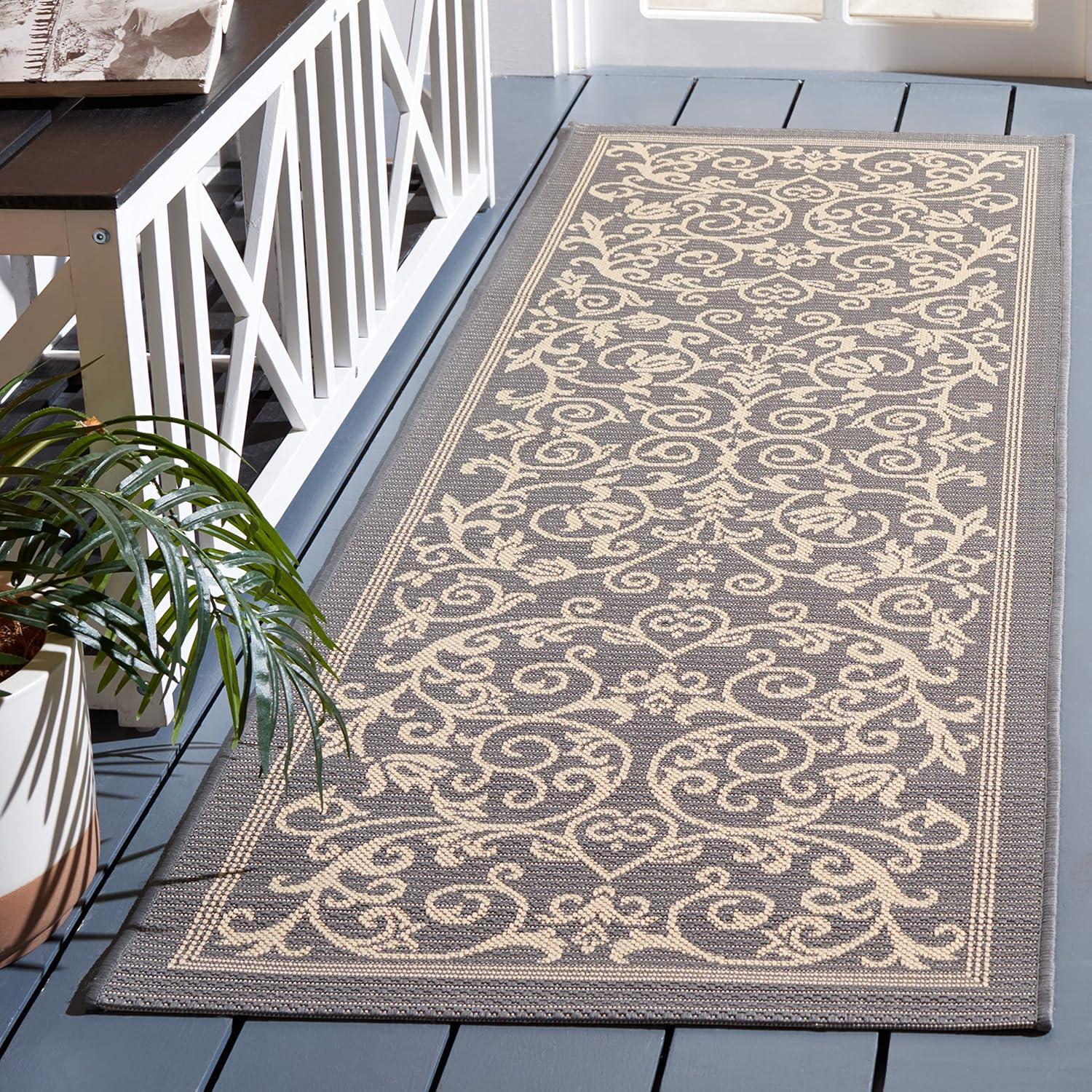 image:imageSAFAVIEH Washable Rug Outdoor Courtyard Collection 4 x 57 Terracotta amp Natural NonShedding amp Easy Cleaning Ideal for Patio Backyard Mudroom CY20983202GreyNatural