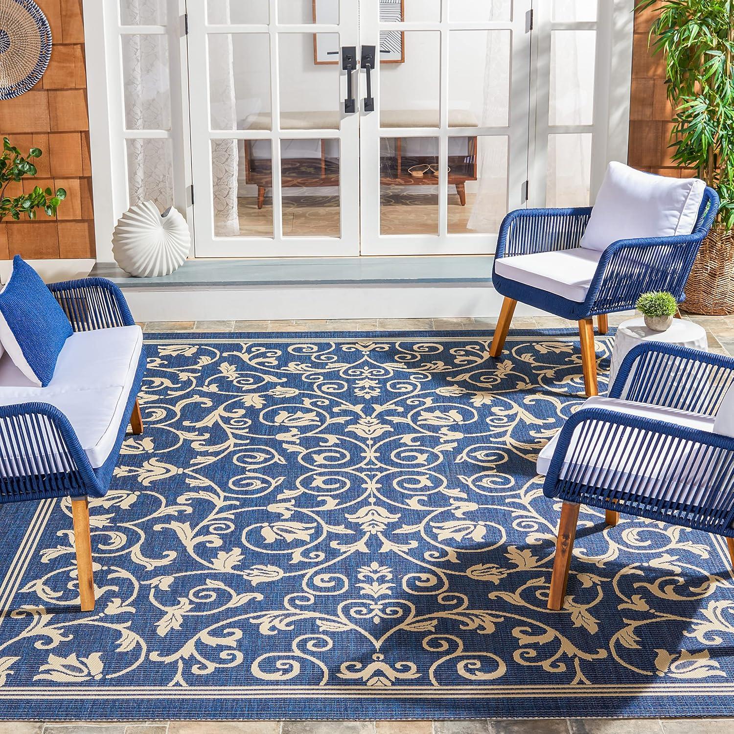 image:imageSAFAVIEH Washable Rug Outdoor Courtyard Collection 4 x 57 Terracotta amp Natural NonShedding amp Easy Cleaning Ideal for Patio Backyard Mudroom CY20983202NavyBeige