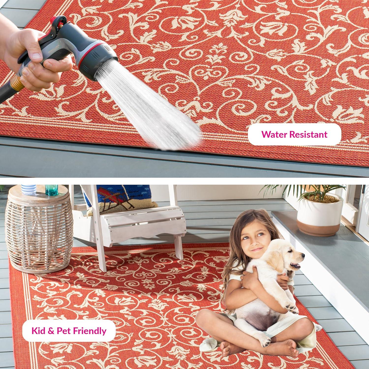 image:imageSAFAVIEH Washable Rug Outdoor Courtyard Collection 4 x 57 Terracotta amp Natural NonShedding amp Easy Cleaning Ideal for Patio Backyard Mudroom CY20983202RedNatural