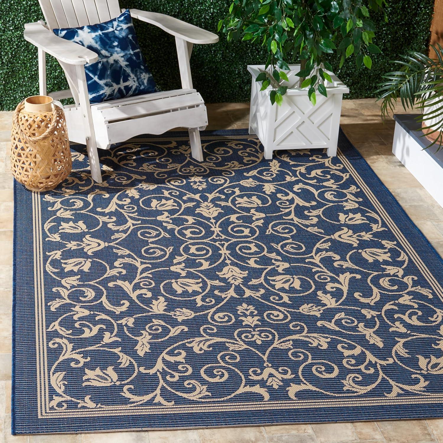 image:imageSAFAVIEH Washable Rug Outdoor Courtyard Collection 4 x 57 Terracotta amp Natural NonShedding amp Easy Cleaning Ideal for Patio Backyard Mudroom CY20983202NavyBeige