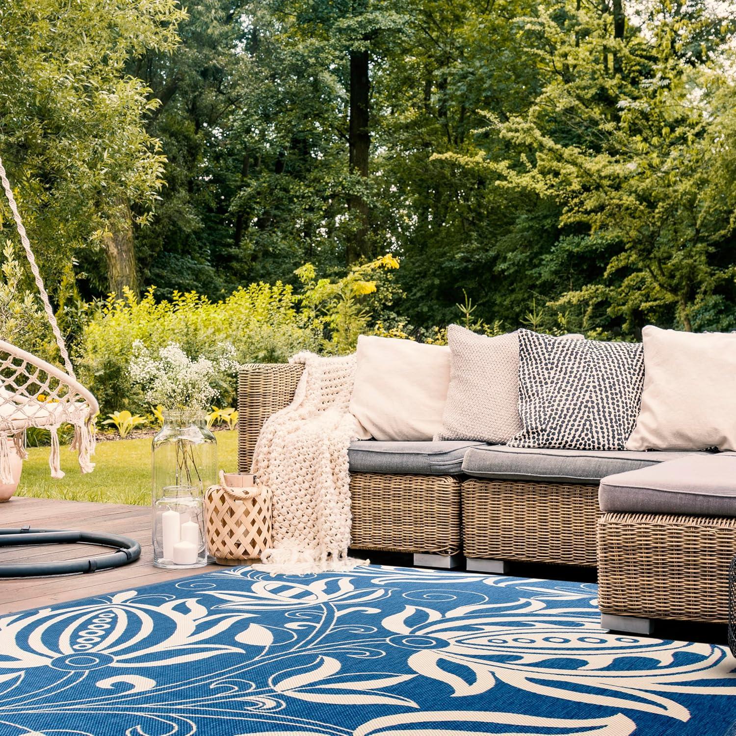 image:imageSAFAVIEH Washable Rug Outdoor Courtyard Collection 53 x 77 Chocolate amp Natural NonShedding amp Easy Cleaning Ideal for Patio Backyard Mudroom CY29613409BlueNatural