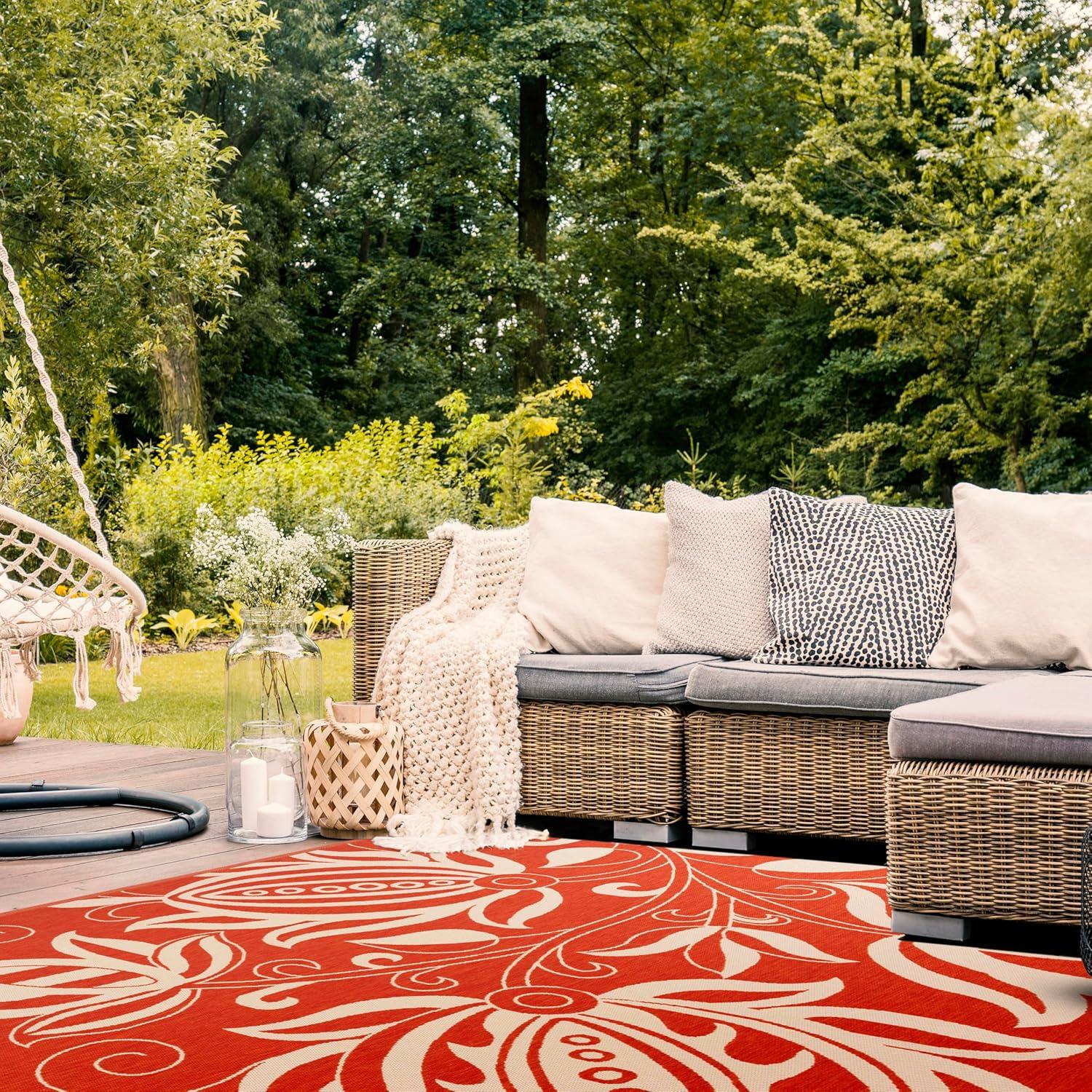 image:imageSAFAVIEH Washable Rug Outdoor Courtyard Collection 53 x 77 Chocolate amp Natural NonShedding amp Easy Cleaning Ideal for Patio Backyard Mudroom CY29613409TerracottaNatural