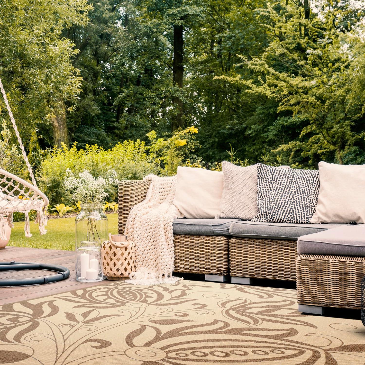 image:imageSAFAVIEH Washable Rug Outdoor Courtyard Collection 53 x 77 Chocolate amp Natural NonShedding amp Easy Cleaning Ideal for Patio Backyard Mudroom CY29613409NaturalBrown