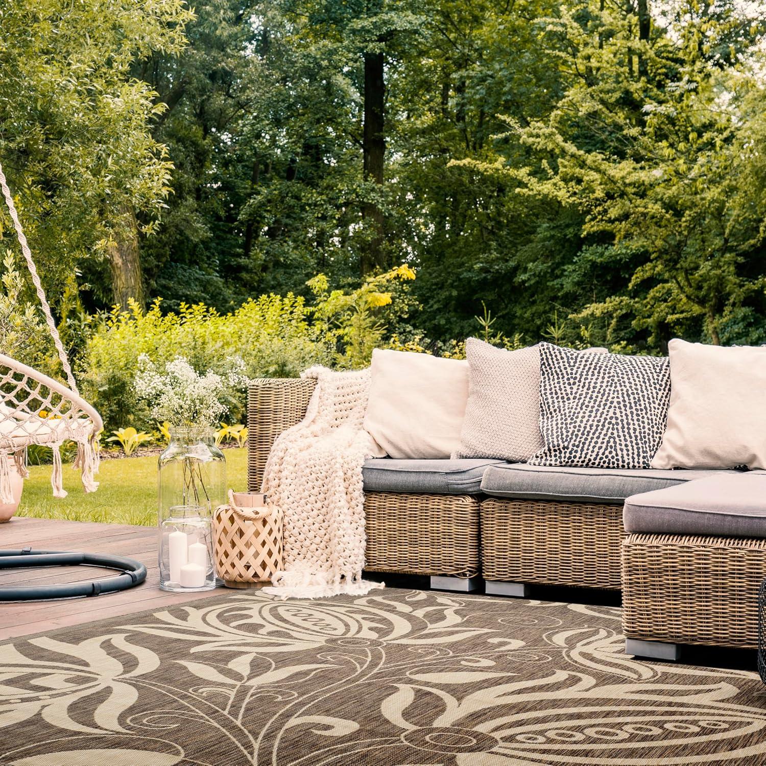image:imageSAFAVIEH Washable Rug Outdoor Courtyard Collection 53 x 77 Chocolate amp Natural NonShedding amp Easy Cleaning Ideal for Patio Backyard Mudroom CY29613409BrownNatural