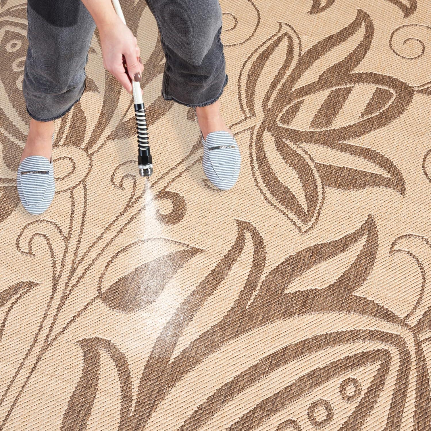 image:imageSAFAVIEH Washable Rug Outdoor Courtyard Collection 53 x 77 Chocolate amp Natural NonShedding amp Easy Cleaning Ideal for Patio Backyard Mudroom CY29613409NaturalBrown