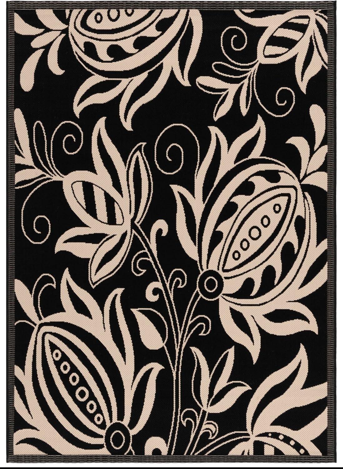 image:imageSAFAVIEH Washable Rug Outdoor Courtyard Collection 53 x 77 Chocolate amp Natural NonShedding amp Easy Cleaning Ideal for Patio Backyard Mudroom CY29613409BlackSand