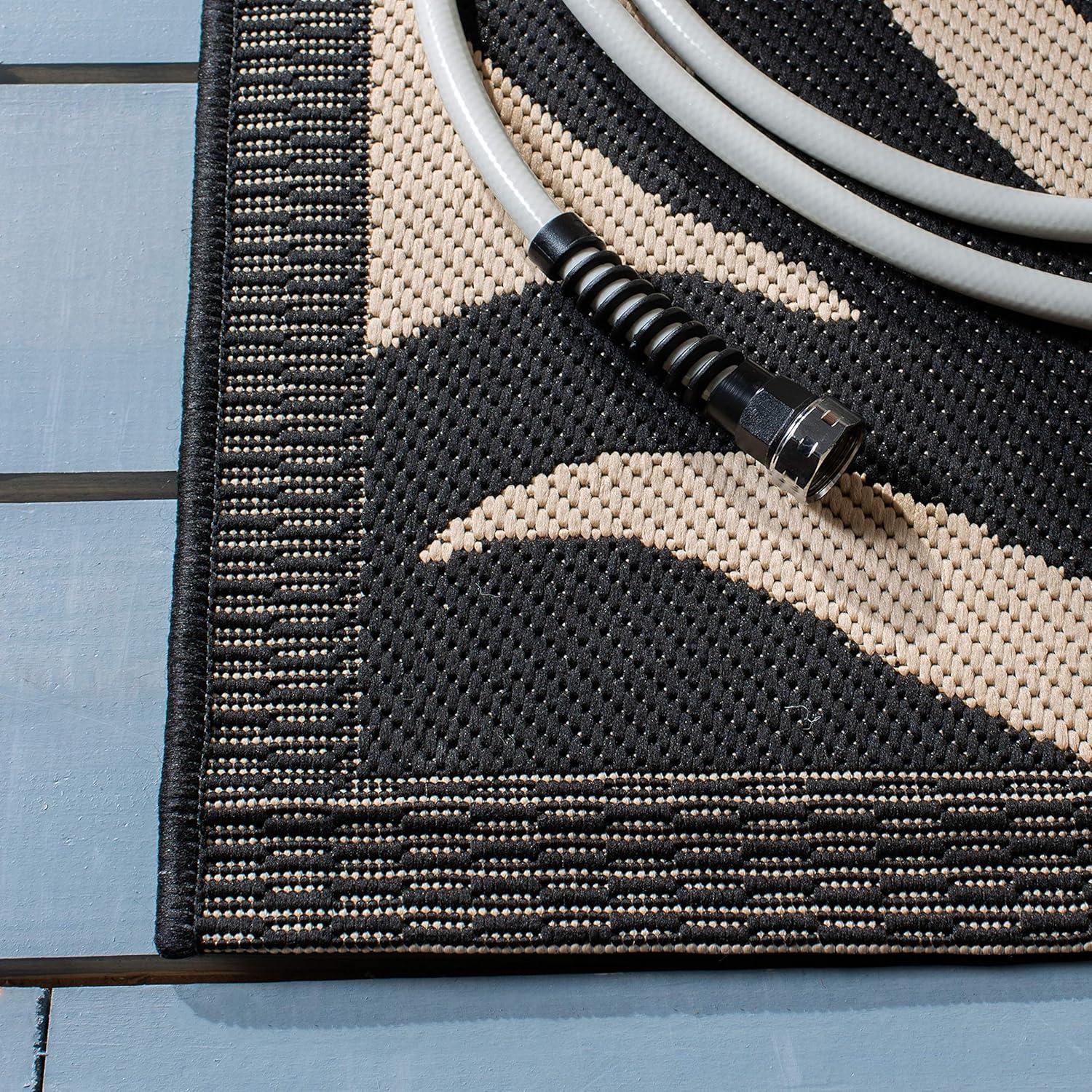 image:imageSAFAVIEH Washable Rug Outdoor Courtyard Collection 53 x 77 Chocolate amp Natural NonShedding amp Easy Cleaning Ideal for Patio Backyard Mudroom CY29613409SandBlack