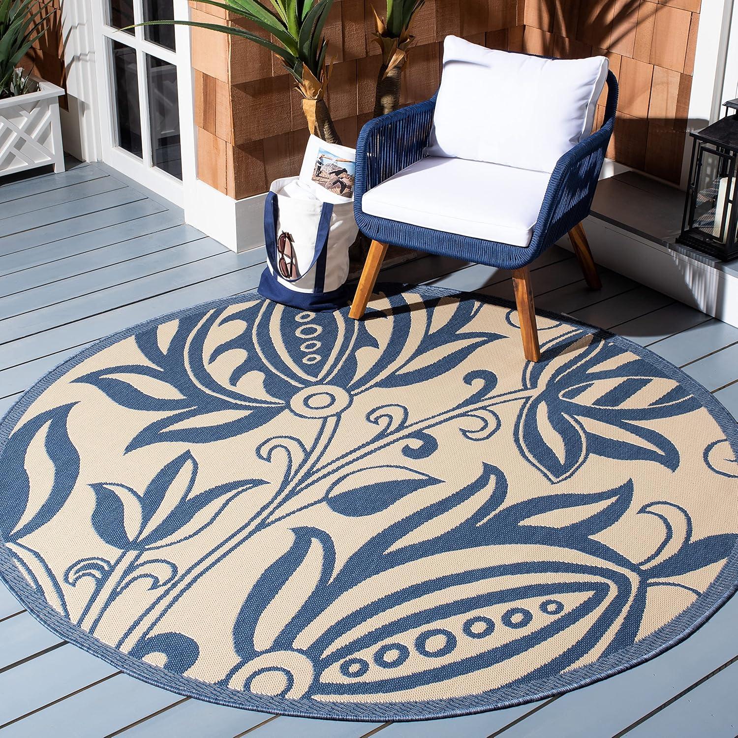 image:imageSAFAVIEH Washable Rug Outdoor Courtyard Collection 53 x 77 Chocolate amp Natural NonShedding amp Easy Cleaning Ideal for Patio Backyard Mudroom CY29613409NaturalBlue