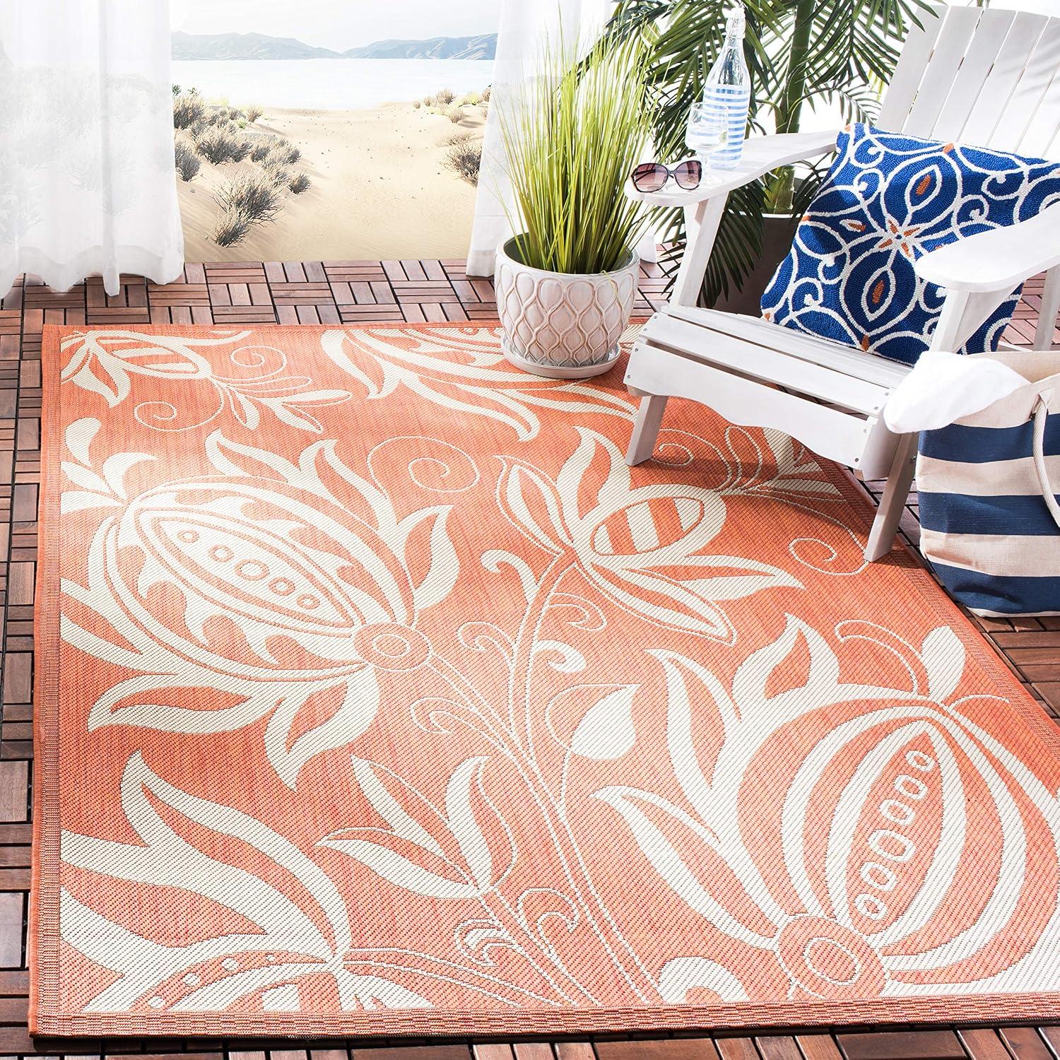 image:imageSAFAVIEH Washable Rug Outdoor Courtyard Collection 53 x 77 Chocolate amp Natural NonShedding amp Easy Cleaning Ideal for Patio Backyard Mudroom CY29613409TerracottaNatural