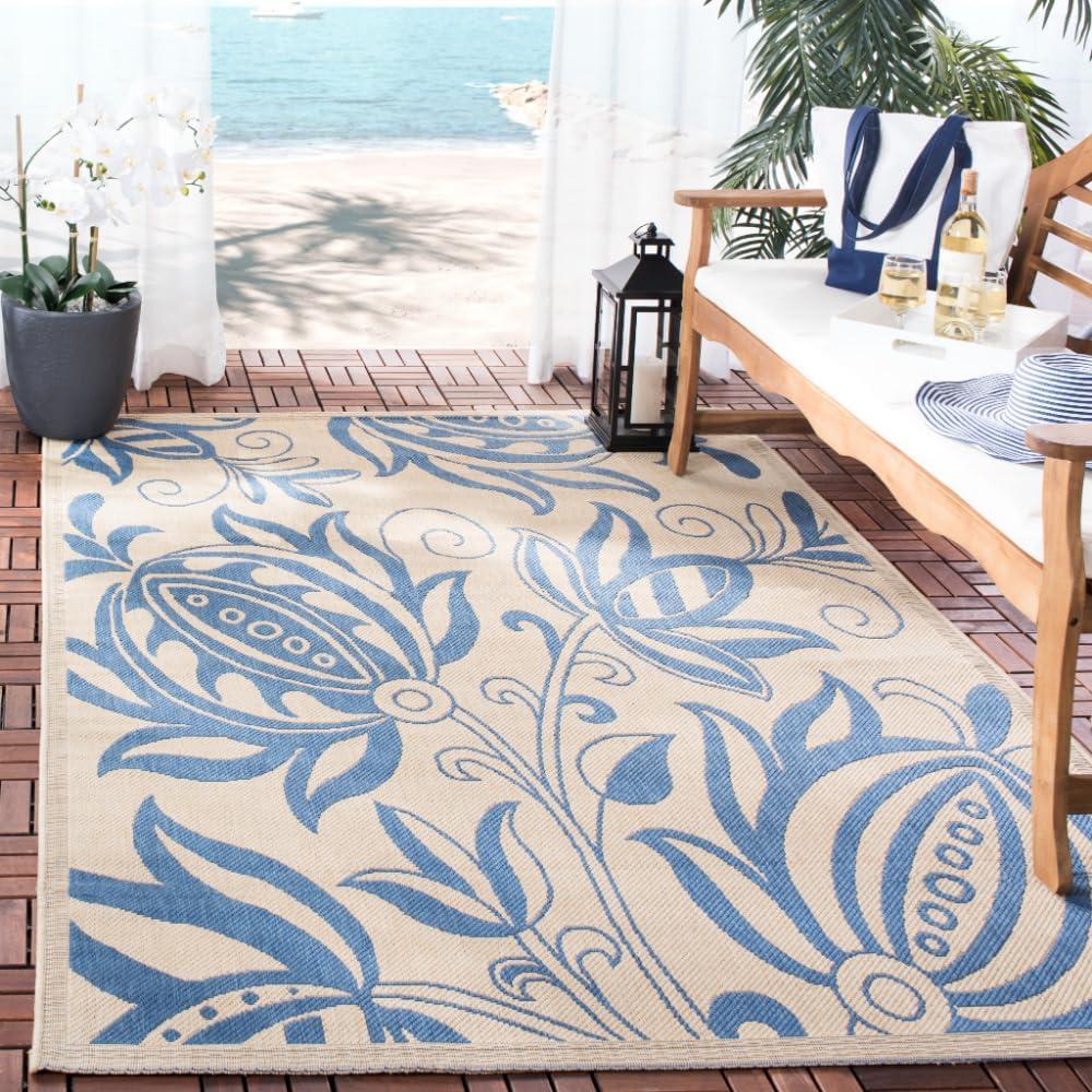 image:imageSAFAVIEH Washable Rug Outdoor Courtyard Collection 53 x 77 Chocolate amp Natural NonShedding amp Easy Cleaning Ideal for Patio Backyard Mudroom CY29613409NaturalBlue