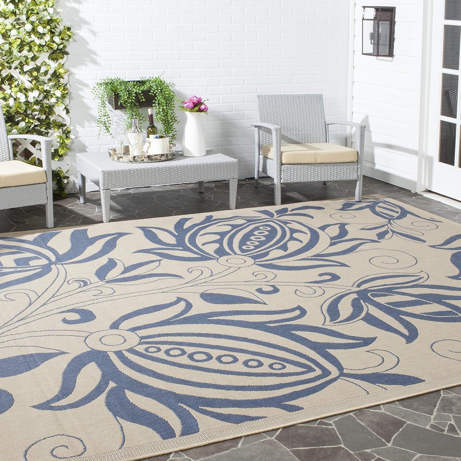 image:imageSAFAVIEH Washable Rug Outdoor Courtyard Collection 53 x 77 Chocolate amp Natural NonShedding amp Easy Cleaning Ideal for Patio Backyard Mudroom CY29613409NaturalBlue