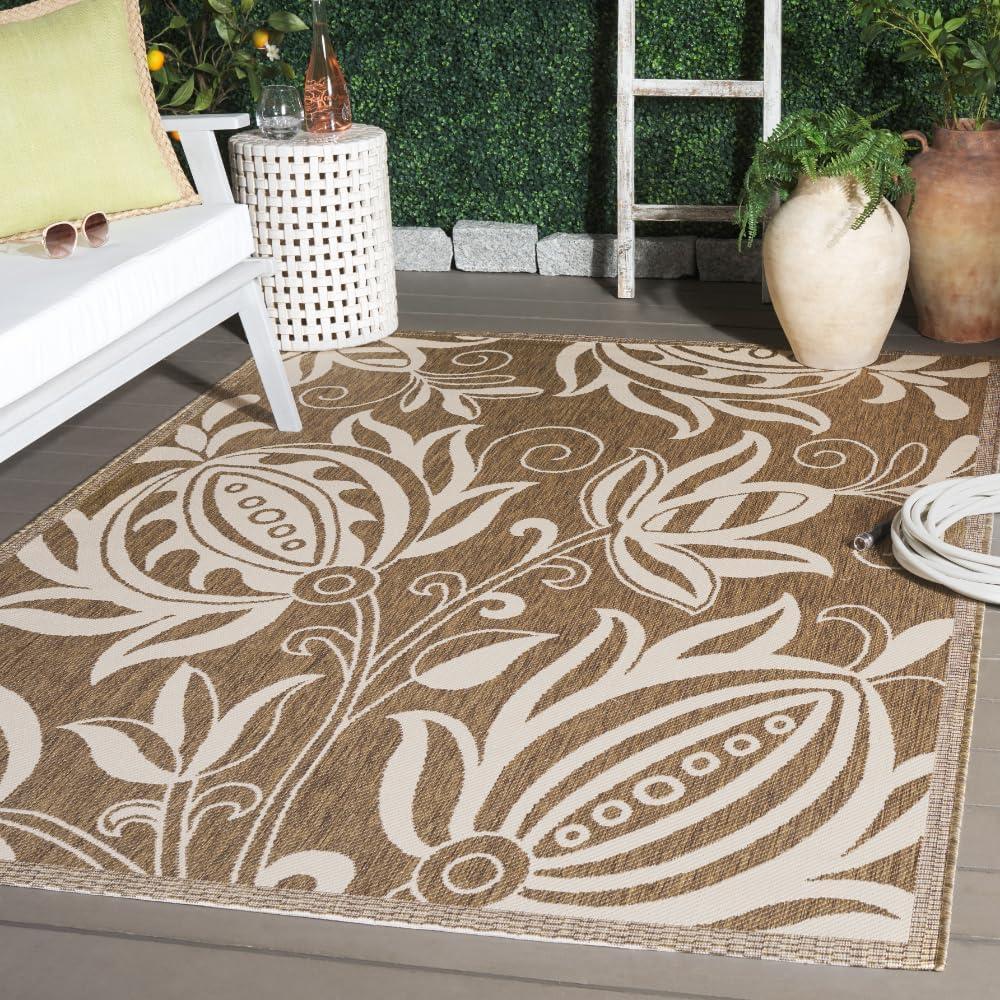 image:imageSAFAVIEH Washable Rug Outdoor Courtyard Collection 53 x 77 Chocolate amp Natural NonShedding amp Easy Cleaning Ideal for Patio Backyard Mudroom CY29613409BrownNatural