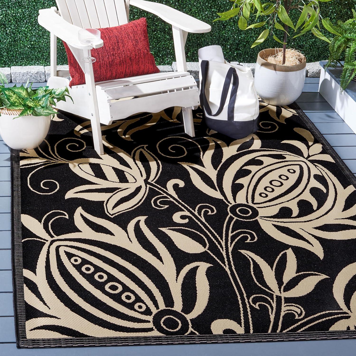 image:imageSAFAVIEH Washable Rug Outdoor Courtyard Collection 53 x 77 Chocolate amp Natural NonShedding amp Easy Cleaning Ideal for Patio Backyard Mudroom CY29613409BlackSand