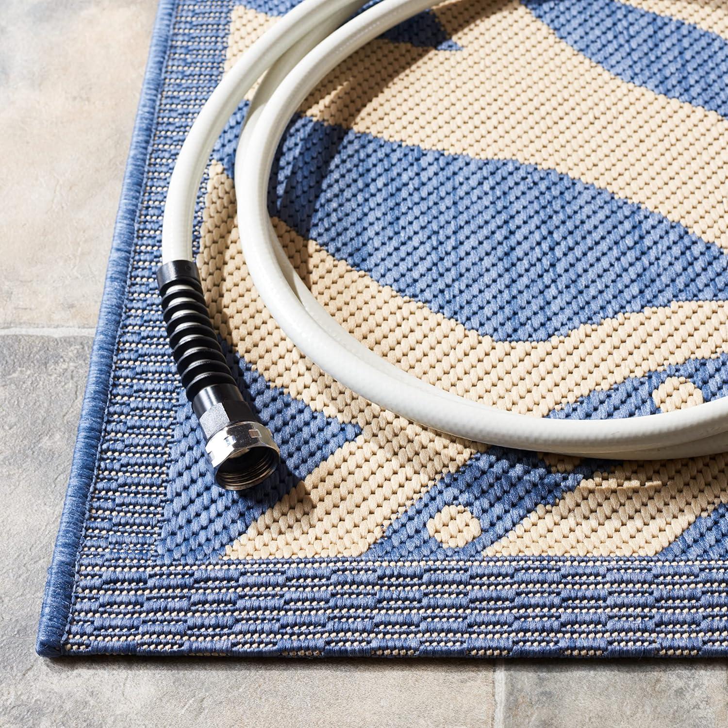 image:imageSAFAVIEH Washable Rug Outdoor Courtyard Collection 53 x 77 Chocolate amp Natural NonShedding amp Easy Cleaning Ideal for Patio Backyard Mudroom CY29613409BlueNatural