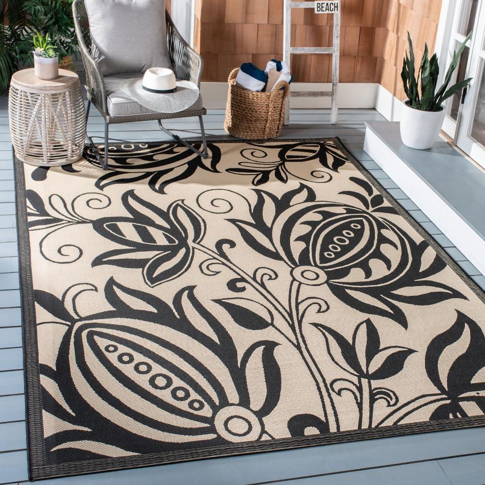image:imageSAFAVIEH Washable Rug Outdoor Courtyard Collection 53 x 77 Chocolate amp Natural NonShedding amp Easy Cleaning Ideal for Patio Backyard Mudroom CY29613409SandBlack