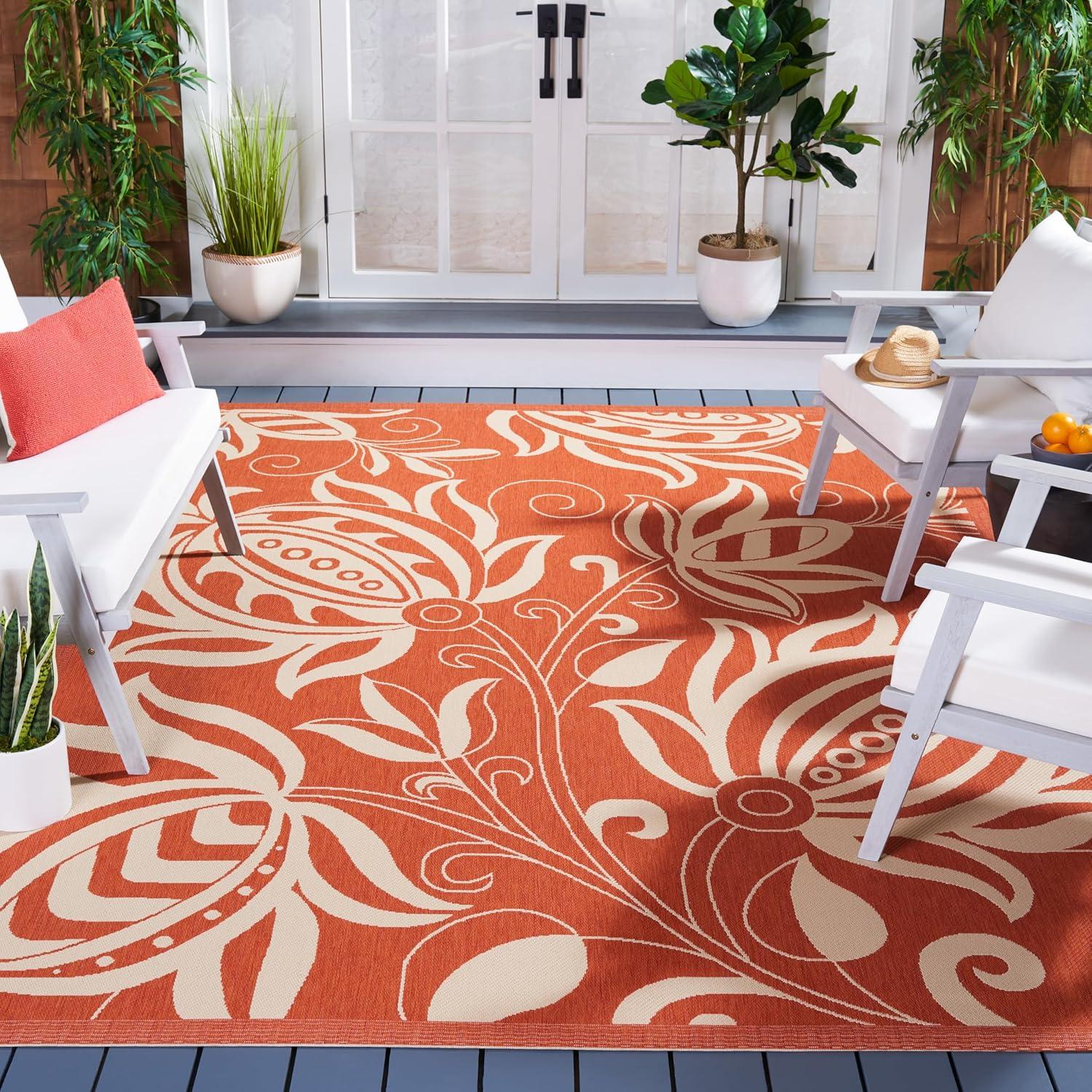 image:imageSAFAVIEH Washable Rug Outdoor Courtyard Collection 53 x 77 Chocolate amp Natural NonShedding amp Easy Cleaning Ideal for Patio Backyard Mudroom CY29613409TerracottaNatural
