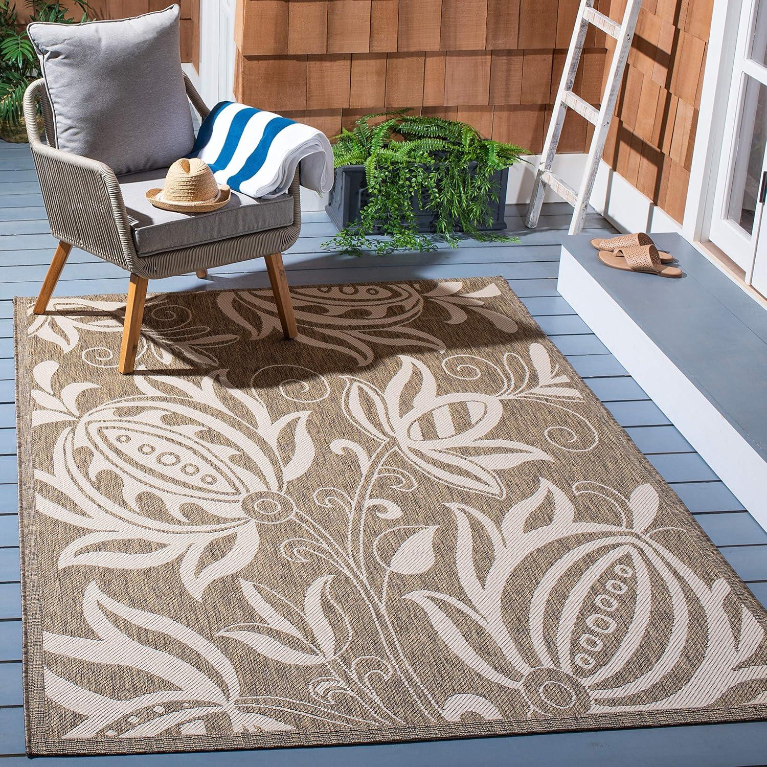 image:imageSAFAVIEH Washable Rug Outdoor Courtyard Collection 53 x 77 Chocolate amp Natural NonShedding amp Easy Cleaning Ideal for Patio Backyard Mudroom CY29613409BrownNatural