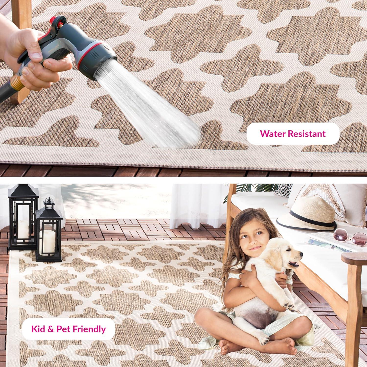 image:imageSAFAVIEH Washable Rug Outdoor Courtyard Collection 67 x 96 Green amp Beige NonShedding amp Easy Cleaning Ideal for Patio Backyard Mudroom CY6913244BrownBone