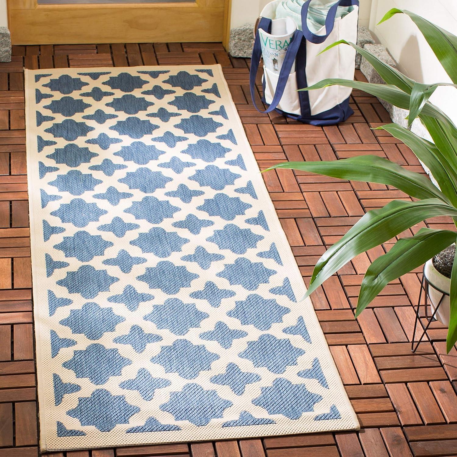 image:imageSAFAVIEH Washable Rug Outdoor Courtyard Collection 67 x 96 Green amp Beige NonShedding amp Easy Cleaning Ideal for Patio Backyard Mudroom CY6913244NavyBeige
