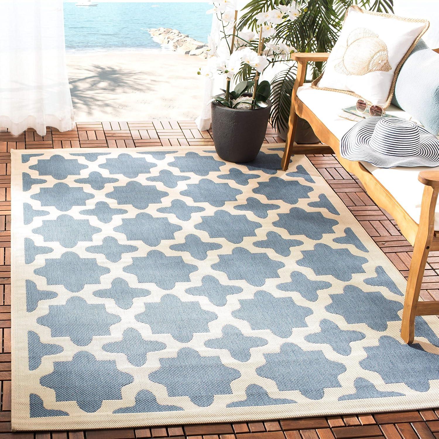 image:imageSAFAVIEH Washable Rug Outdoor Courtyard Collection 67 x 96 Green amp Beige NonShedding amp Easy Cleaning Ideal for Patio Backyard Mudroom CY6913244NavyBeige