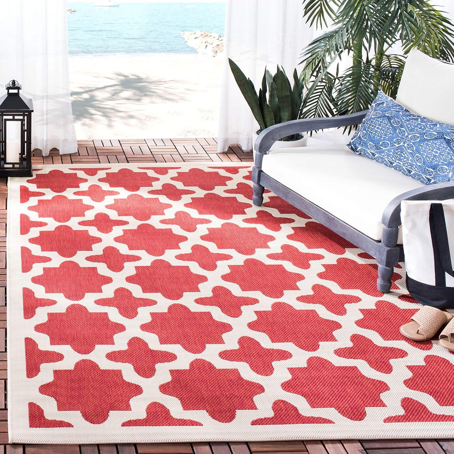 image:imageSAFAVIEH Washable Rug Outdoor Courtyard Collection 67 x 96 Green amp Beige NonShedding amp Easy Cleaning Ideal for Patio Backyard Mudroom CY6913244RedBone
