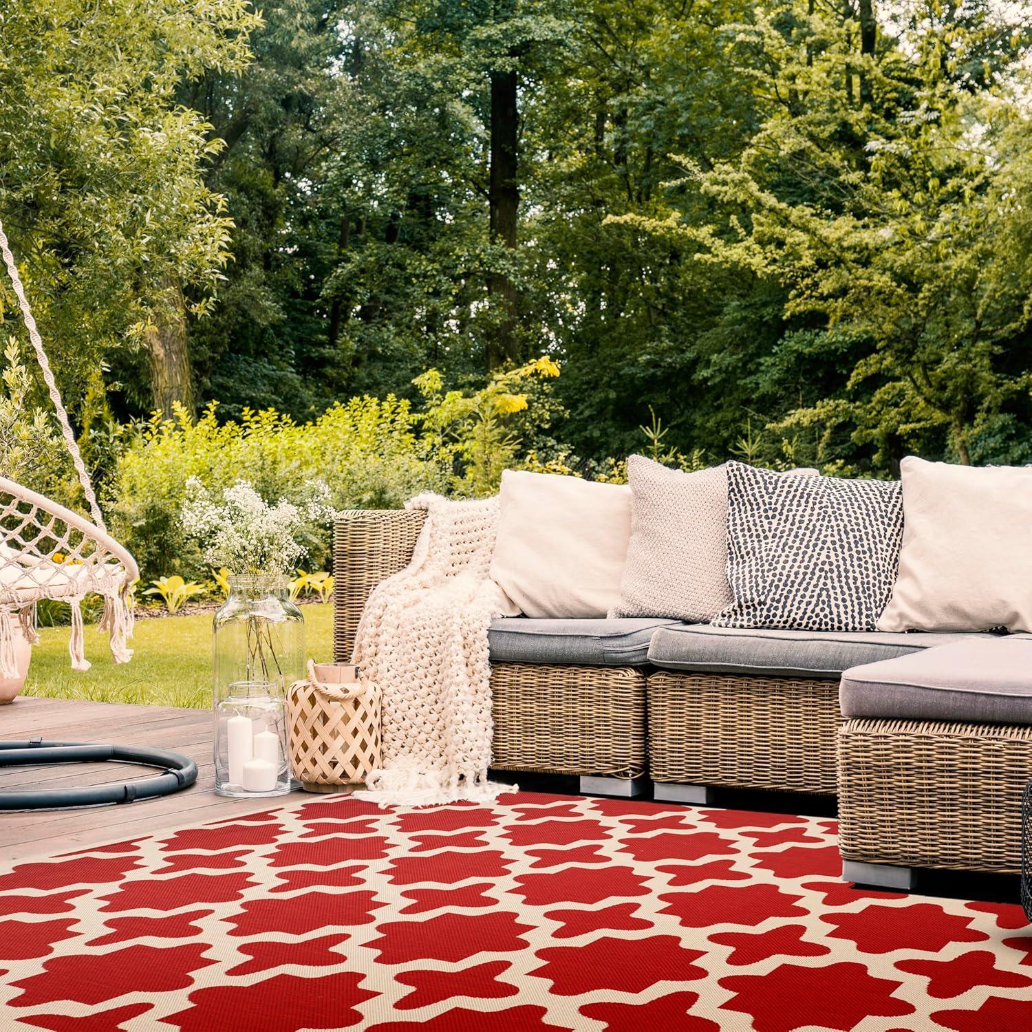 image:imageSAFAVIEH Washable Rug Outdoor Courtyard Collection 67 x 96 Green amp Beige NonShedding amp Easy Cleaning Ideal for Patio Backyard Mudroom CY6913244RedBone