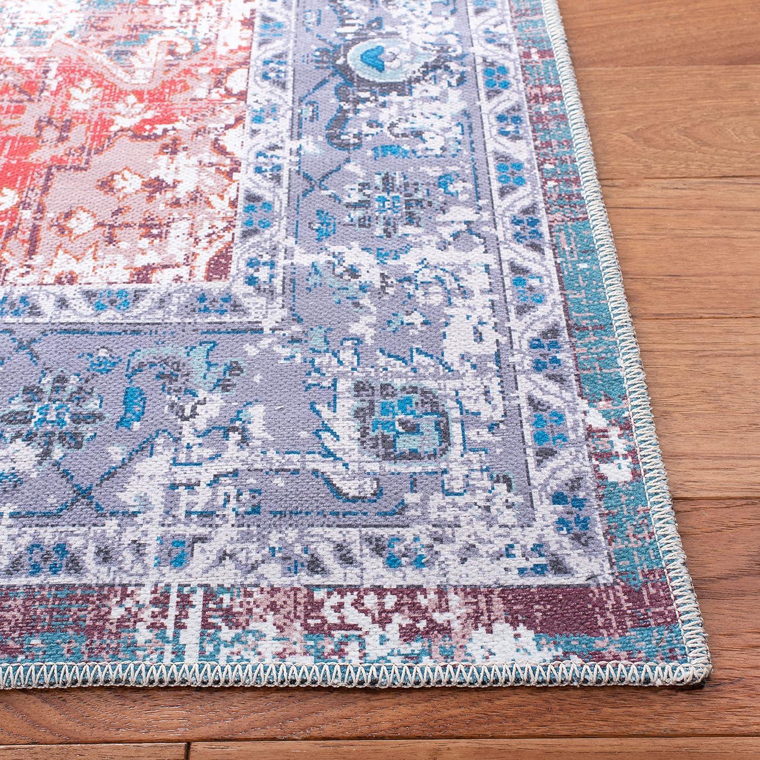 image:imageSAFAVIEH Washable Rug Serapi Collection 4 x 6 Rust amp Blue Slip Resistant amp Easy to Clean Ideal for Foyer Kitchen Nursery Office Bedroom SEP553PRustBlue