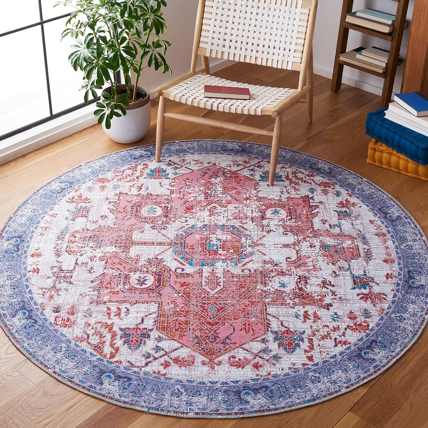 image:imageSAFAVIEH Washable Rug Serapi Collection 4 x 6 Rust amp Blue Slip Resistant amp Easy to Clean Ideal for Foyer Kitchen Nursery Office Bedroom SEP553PRustBlue