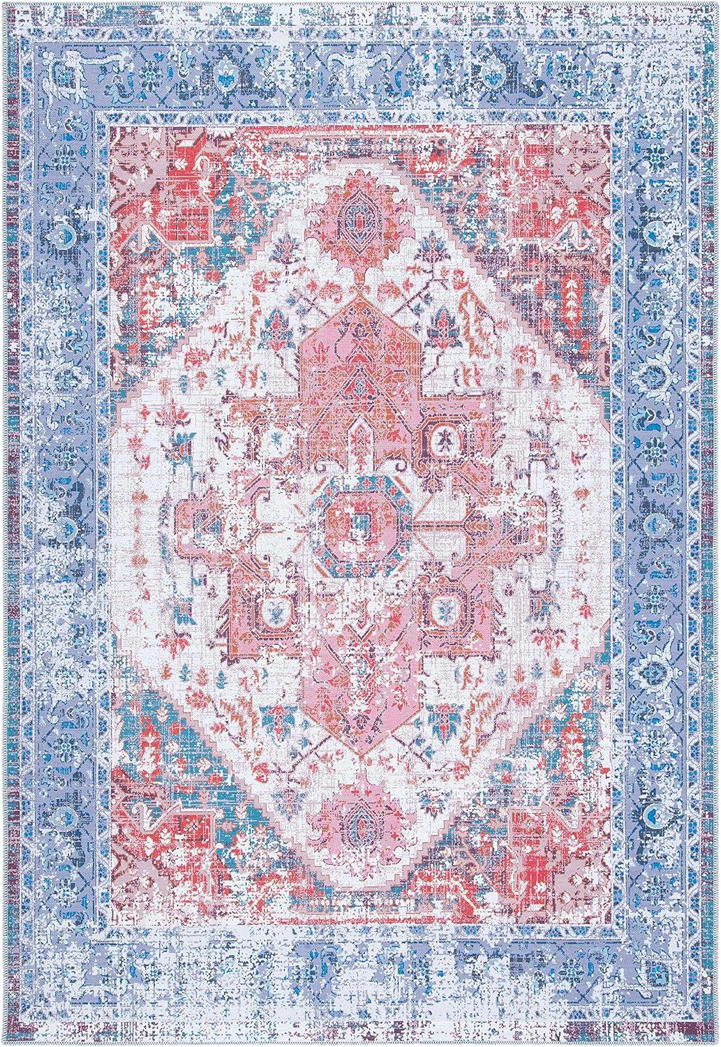 image:imageSAFAVIEH Washable Rug Serapi Collection 4 x 6 Rust amp Blue Slip Resistant amp Easy to Clean Ideal for Foyer Kitchen Nursery Office Bedroom SEP553PRustBlue