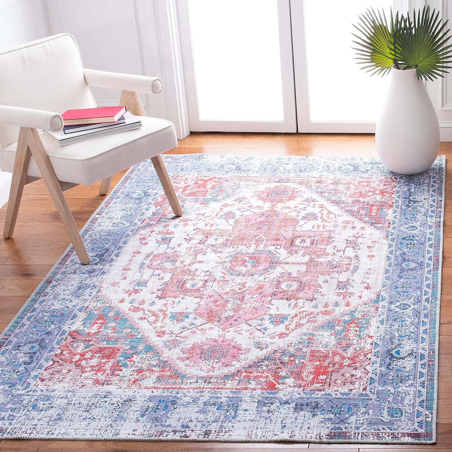 image:imageSAFAVIEH Washable Rug Serapi Collection 4 x 6 Rust amp Blue Slip Resistant amp Easy to Clean Ideal for Foyer Kitchen Nursery Office Bedroom SEP553PRustBlue