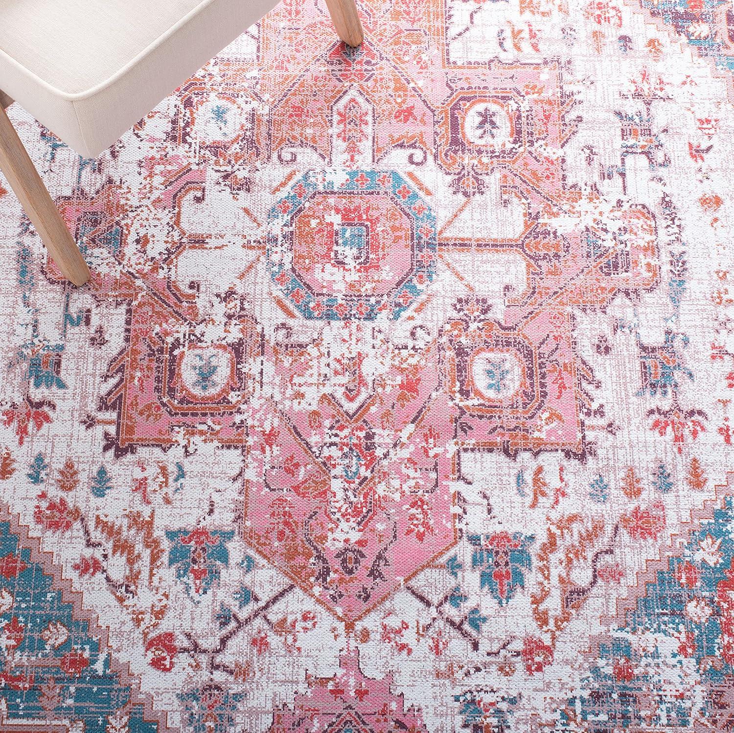 image:imageSAFAVIEH Washable Rug Serapi Collection 4 x 6 Rust amp Blue Slip Resistant amp Easy to Clean Ideal for Foyer Kitchen Nursery Office Bedroom SEP553PRustBlue