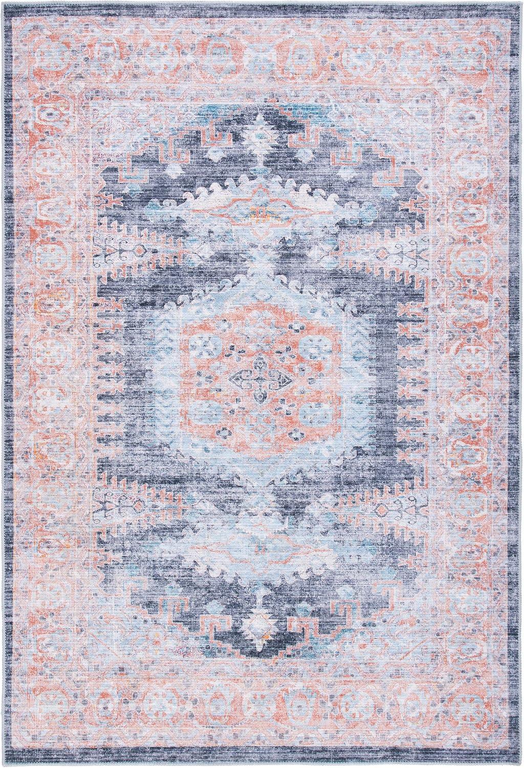 image:imageSAFAVIEH Washable Rug Serapi Collection 67 x 9 Terracotta amp Blue Slip Resistant amp Easy to Clean Ideal for Living Room Bedroom Dining Space SEP382PTerracottaBlue