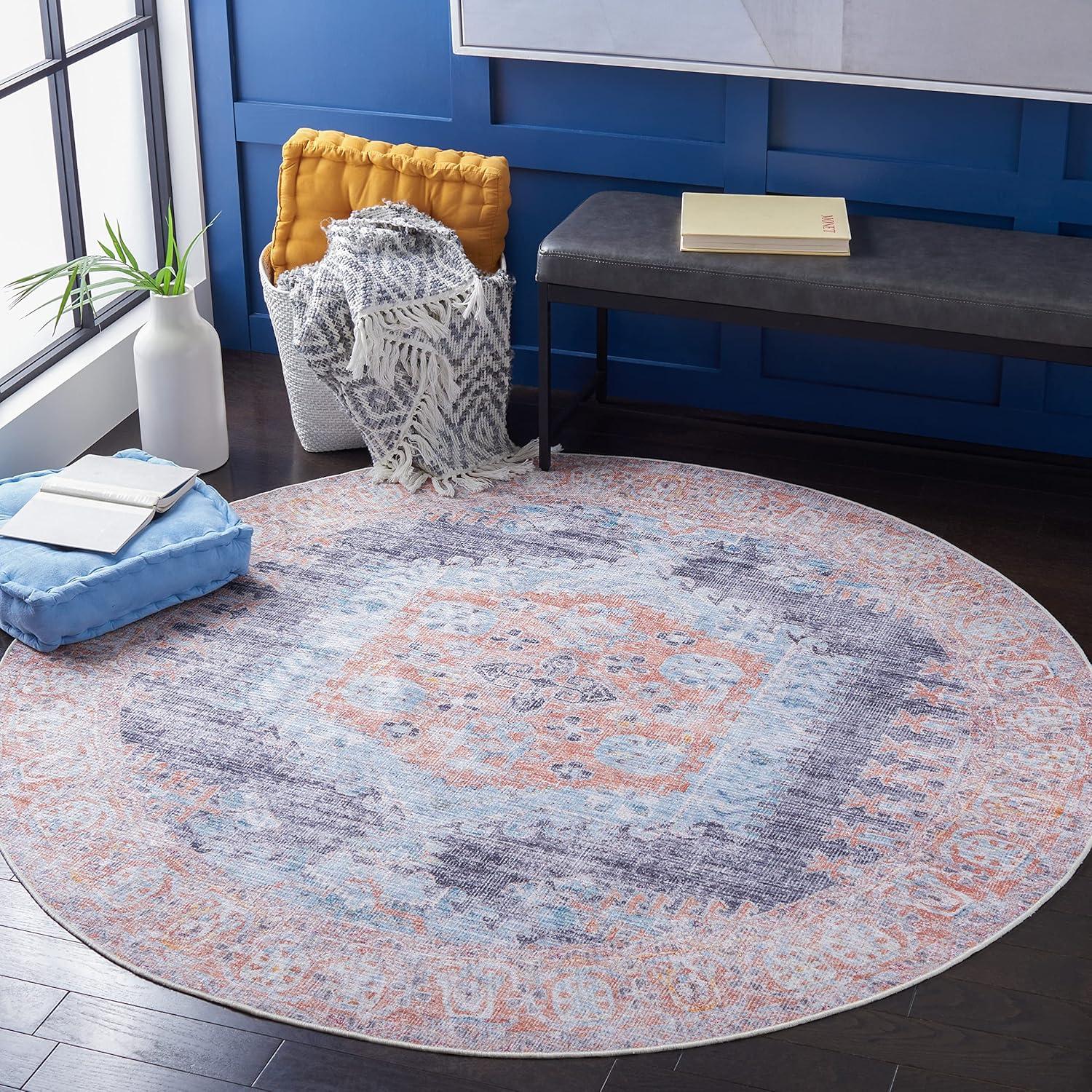 image:imageSAFAVIEH Washable Rug Serapi Collection 67 x 9 Terracotta amp Blue Slip Resistant amp Easy to Clean Ideal for Living Room Bedroom Dining Space SEP382PTerracottaBlue
