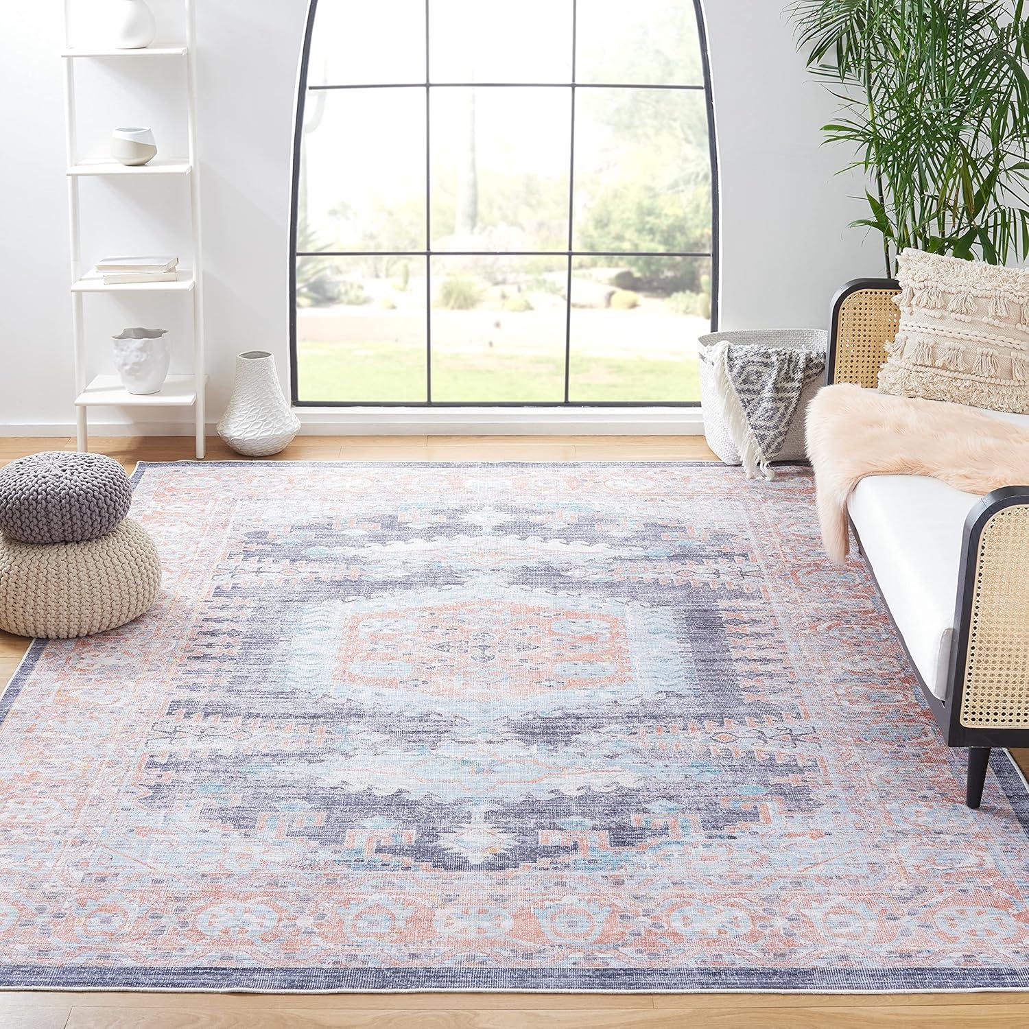 image:imageSAFAVIEH Washable Rug Serapi Collection 67 x 9 Terracotta amp Blue Slip Resistant amp Easy to Clean Ideal for Living Room Bedroom Dining Space SEP382PTerracottaBlue