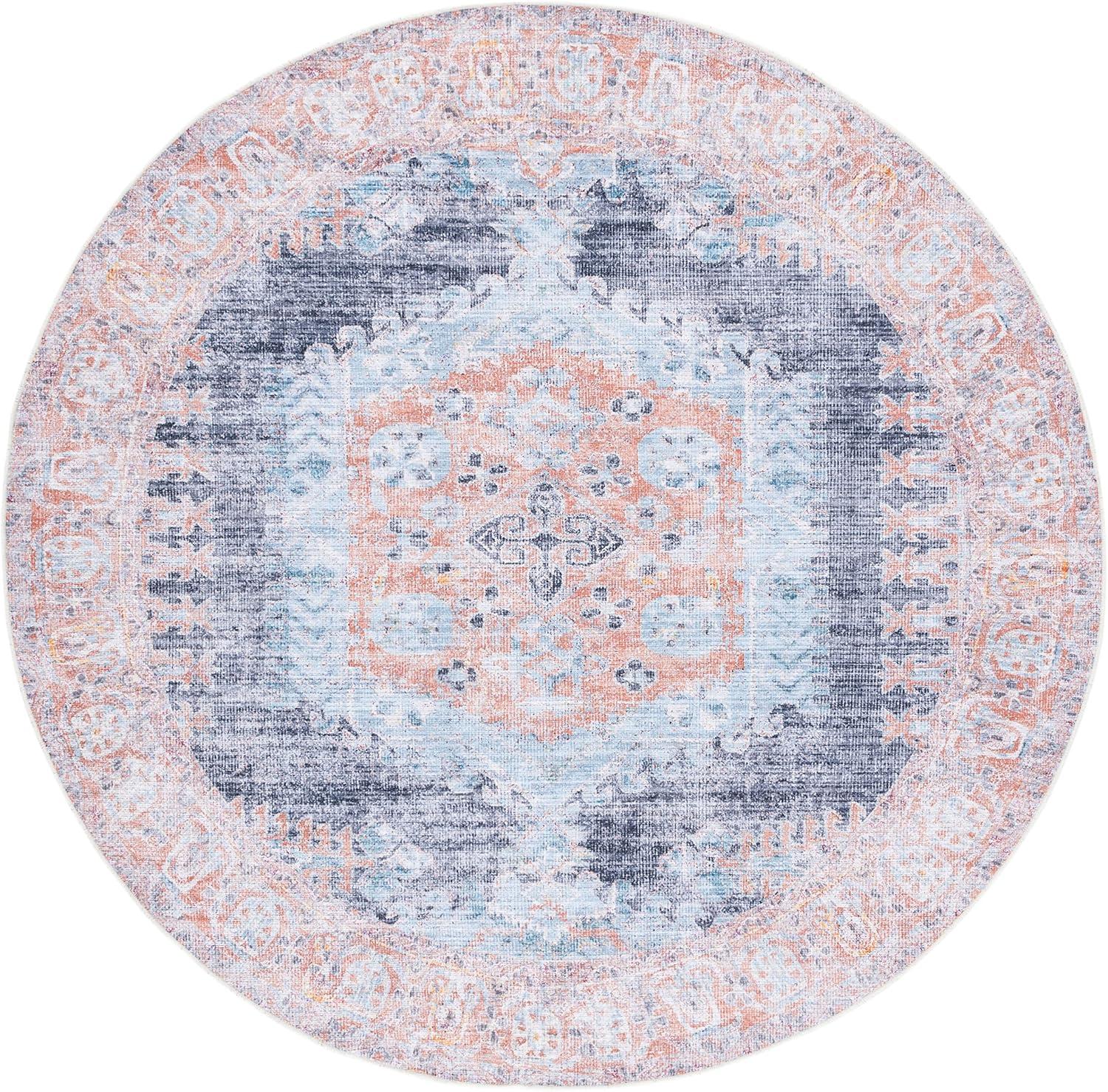 image:imageSAFAVIEH Washable Rug Serapi Collection 67 x 9 Terracotta amp Blue Slip Resistant amp Easy to Clean Ideal for Living Room Bedroom Dining Space SEP382PTerracottaBlue