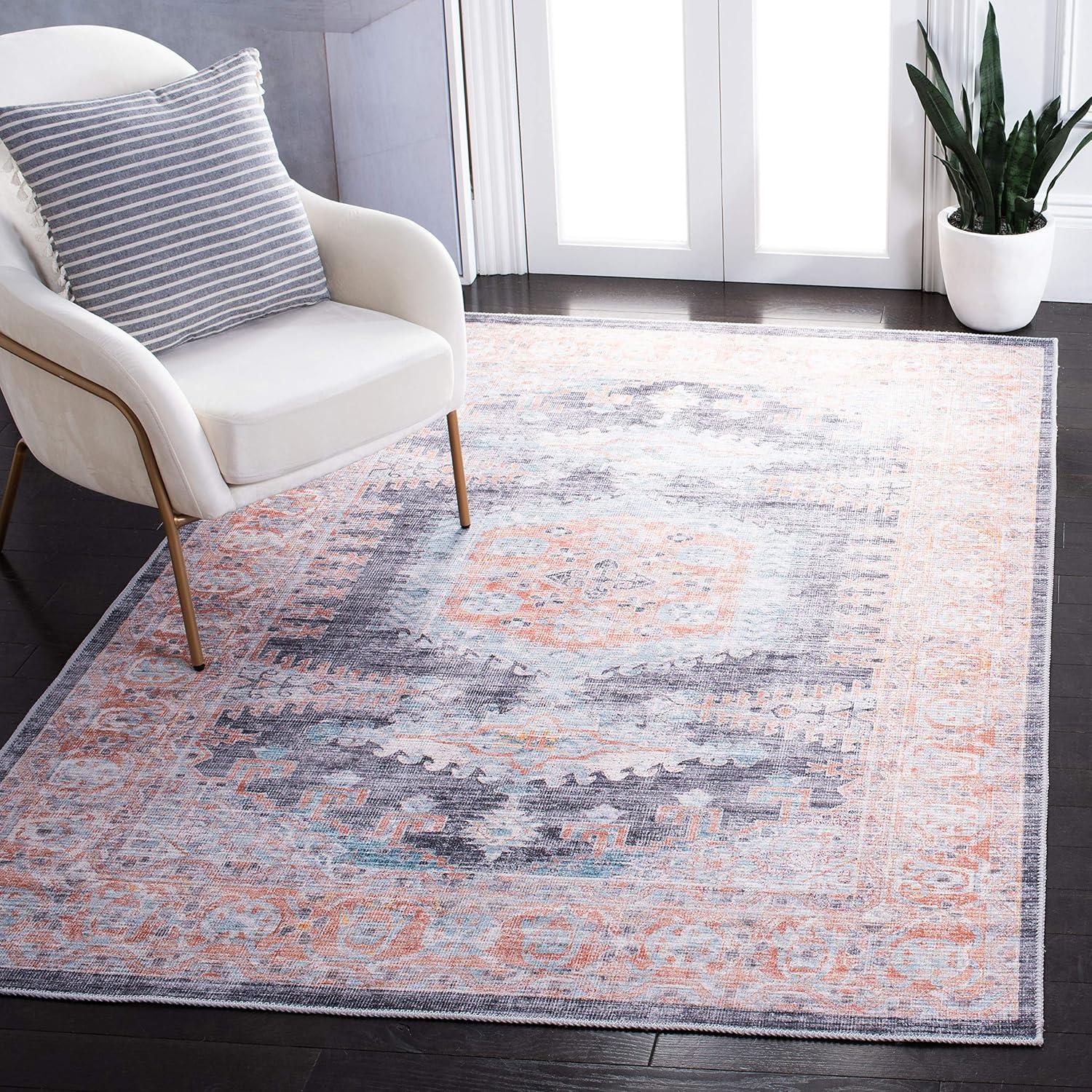 image:imageSAFAVIEH Washable Rug Serapi Collection 67 x 9 Terracotta amp Blue Slip Resistant amp Easy to Clean Ideal for Living Room Bedroom Dining Space SEP382PTerracottaBlue