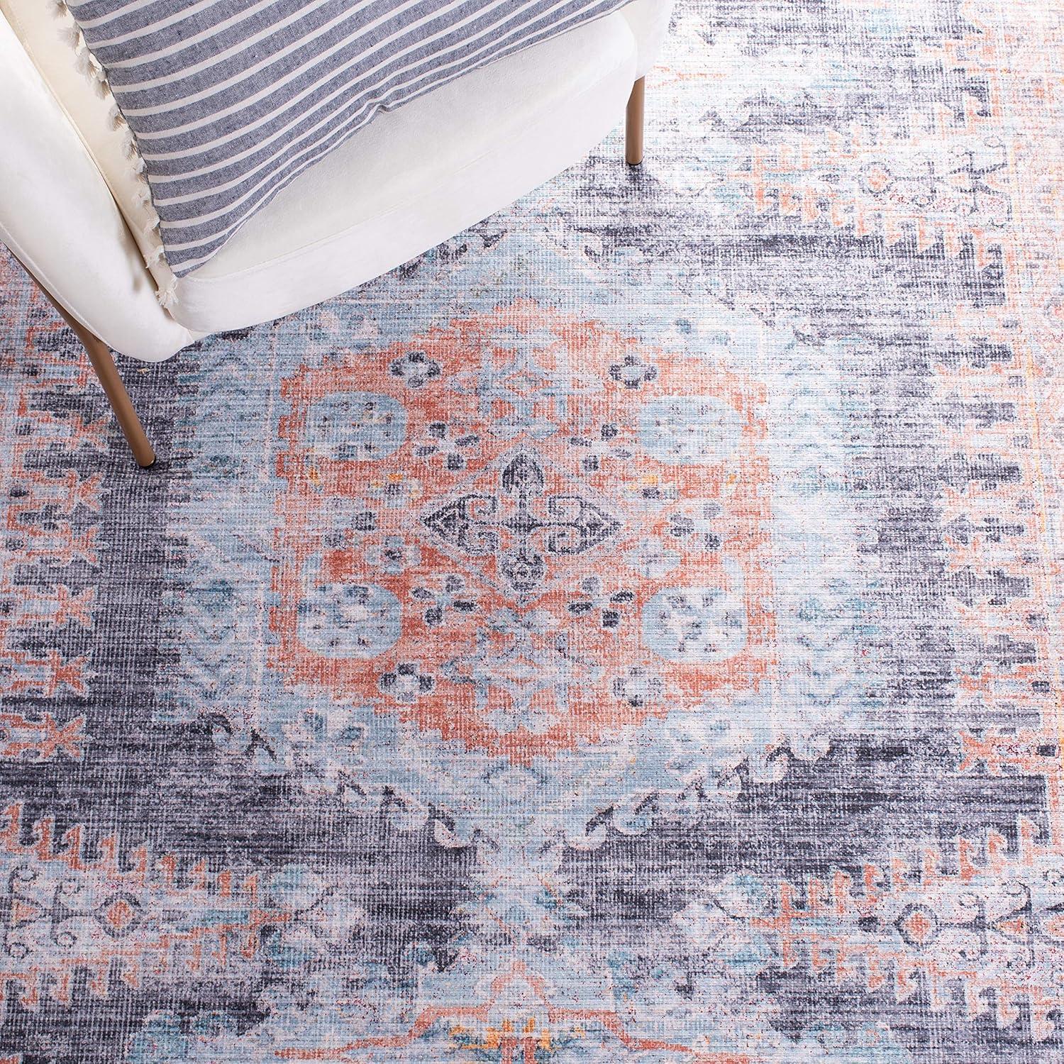 image:imageSAFAVIEH Washable Rug Serapi Collection 67 x 9 Terracotta amp Blue Slip Resistant amp Easy to Clean Ideal for Living Room Bedroom Dining Space SEP382PTerracottaBlue