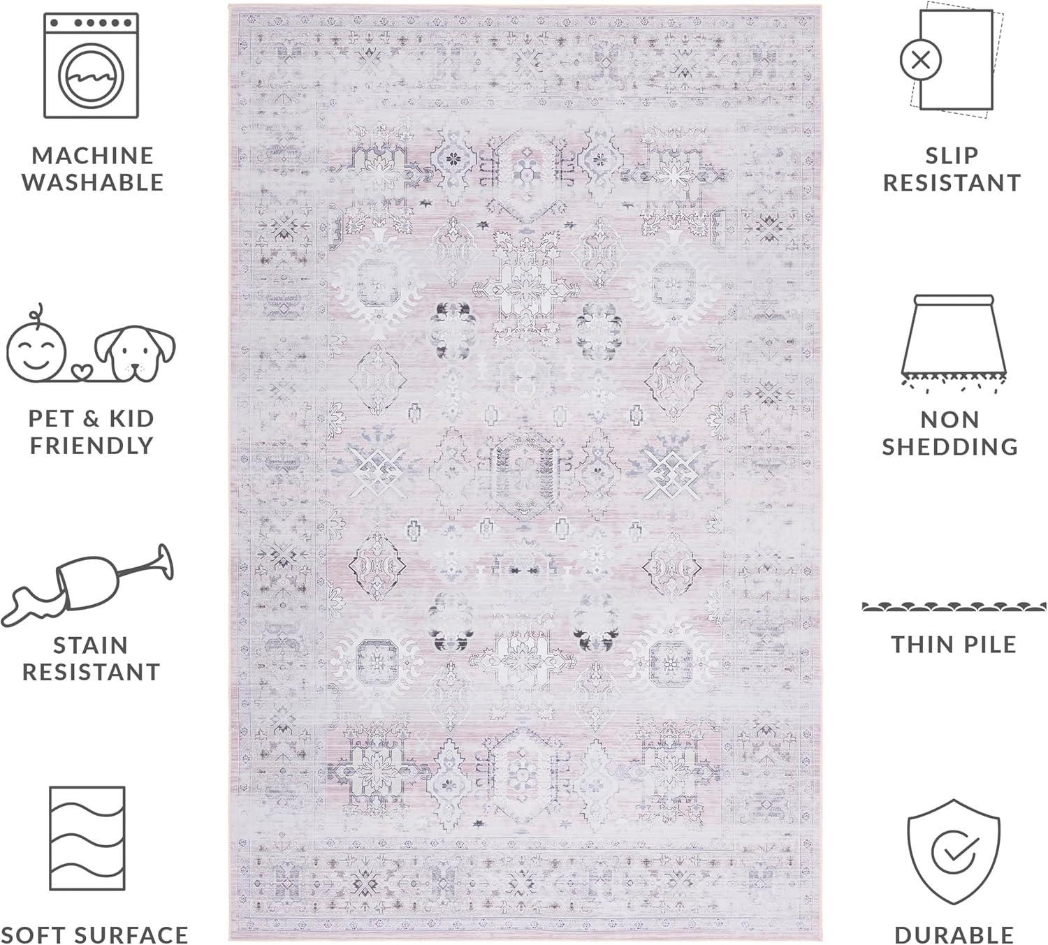 image:imageSAFAVIEH Washable Rug Tucson Collection 5 x 8 Rust amp Blue Slip Resistant amp Easy to Clean Ideal for Living Room Bedroom Dining Space TSN133PPinkBeige