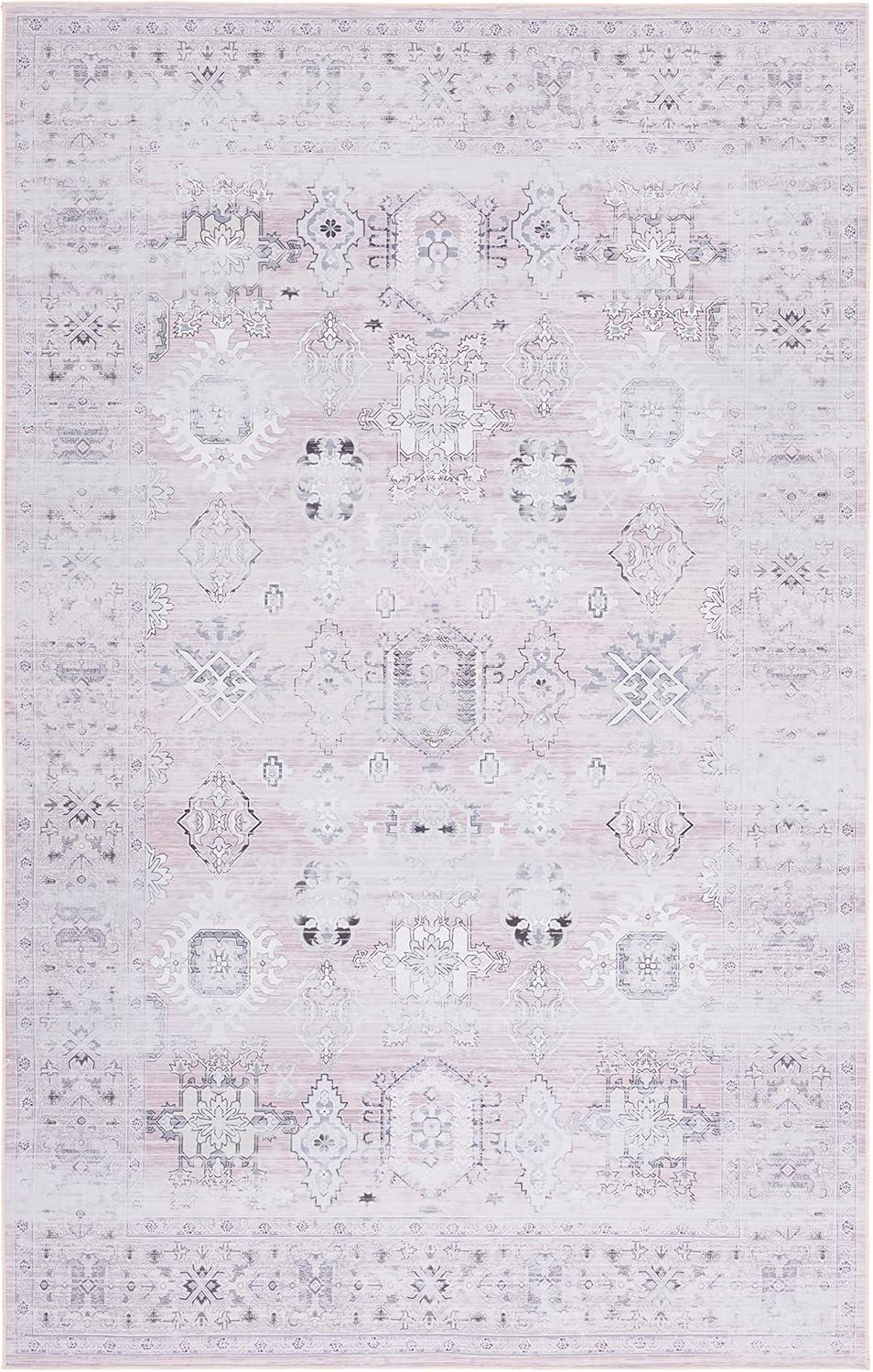 image:imageSAFAVIEH Washable Rug Tucson Collection 5 x 8 Rust amp Blue Slip Resistant amp Easy to Clean Ideal for Living Room Bedroom Dining Space TSN133PPinkBeige