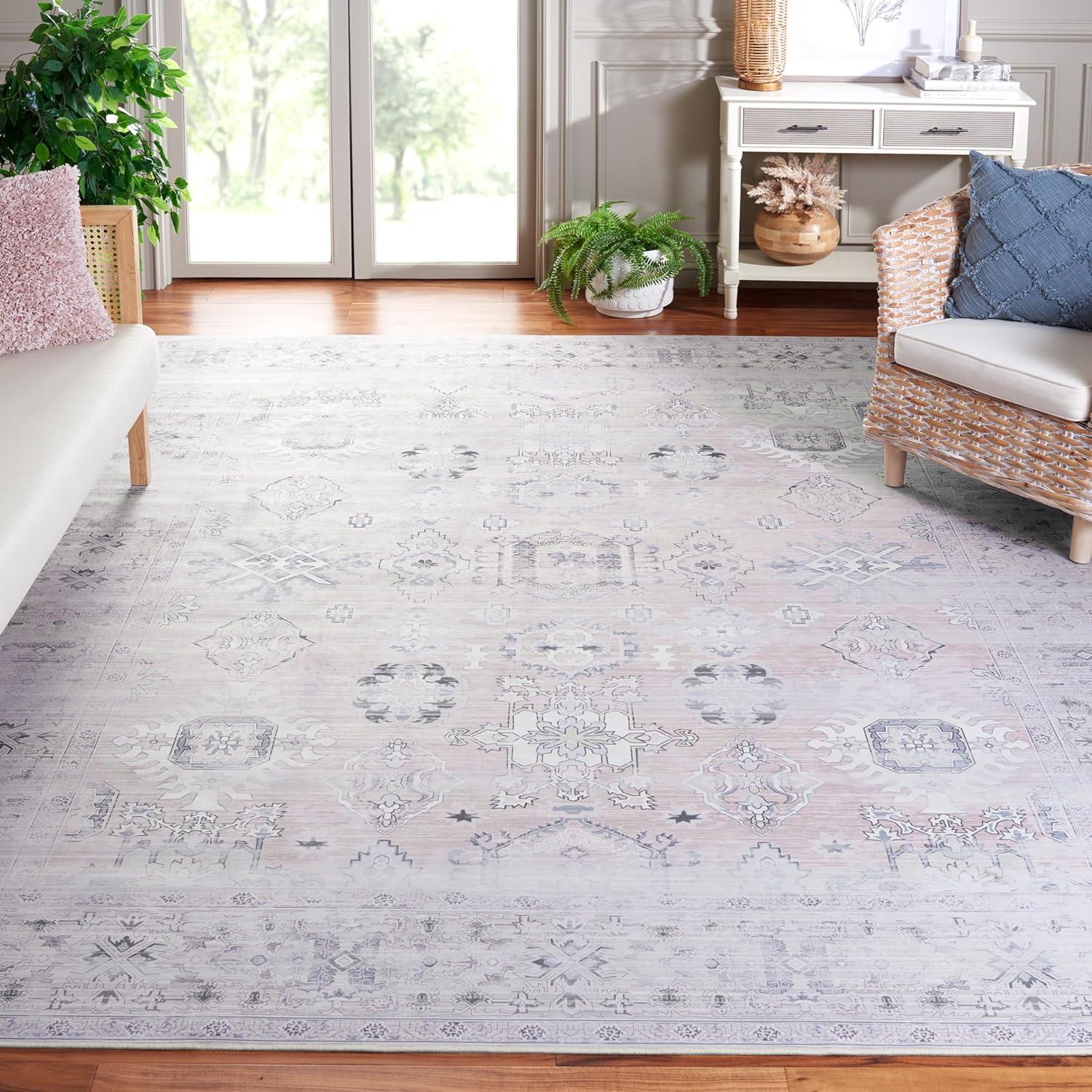 image:imageSAFAVIEH Washable Rug Tucson Collection 5 x 8 Rust amp Blue Slip Resistant amp Easy to Clean Ideal for Living Room Bedroom Dining Space TSN133PPinkBeige