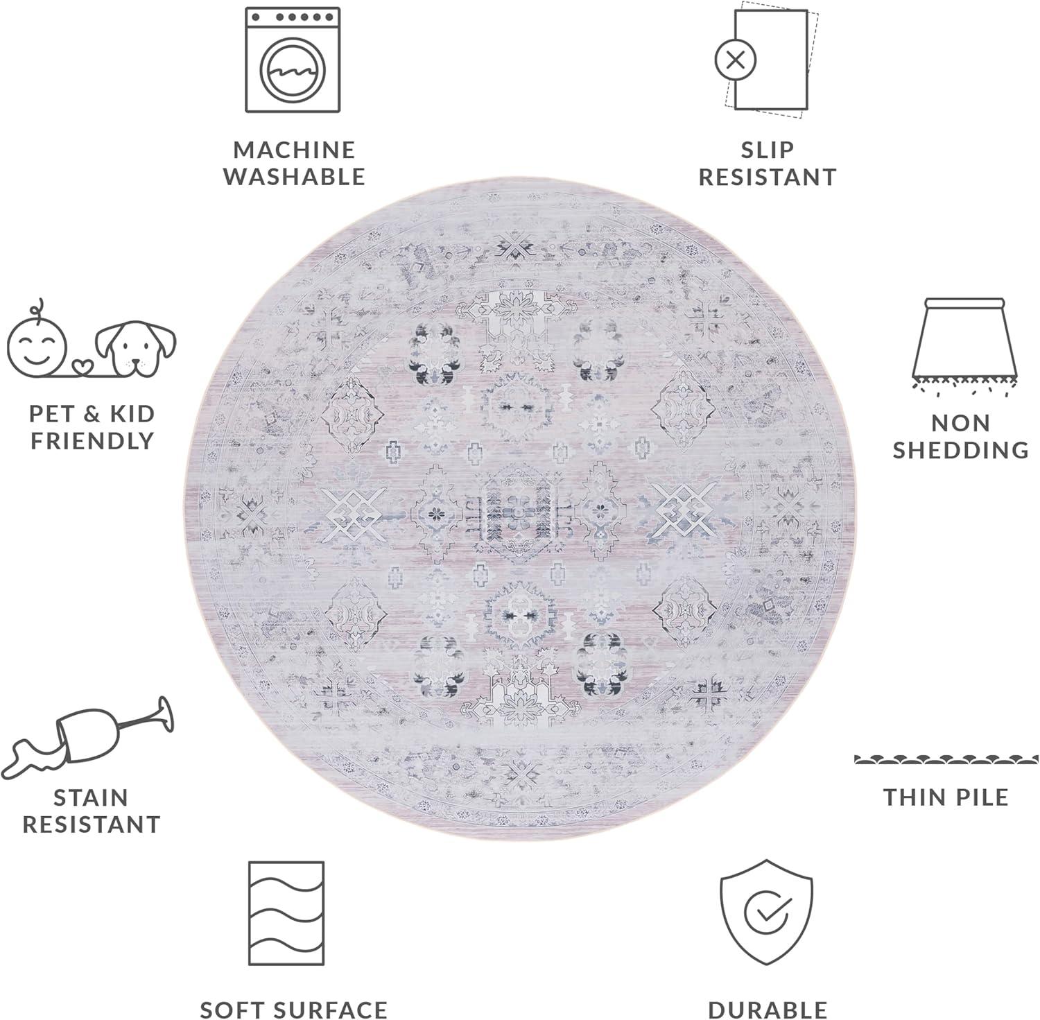 image:imageSAFAVIEH Washable Rug Tucson Collection 5 x 8 Rust amp Blue Slip Resistant amp Easy to Clean Ideal for Living Room Bedroom Dining Space TSN133PPinkBeige