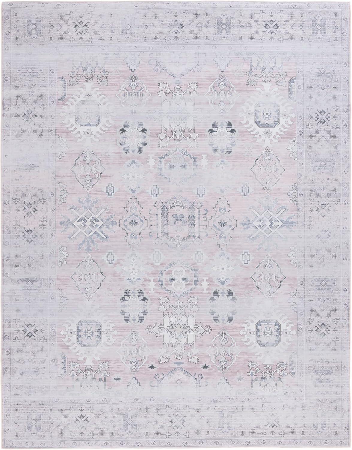 image:imageSAFAVIEH Washable Rug Tucson Collection 5 x 8 Rust amp Blue Slip Resistant amp Easy to Clean Ideal for Living Room Bedroom Dining Space TSN133PPinkBeige